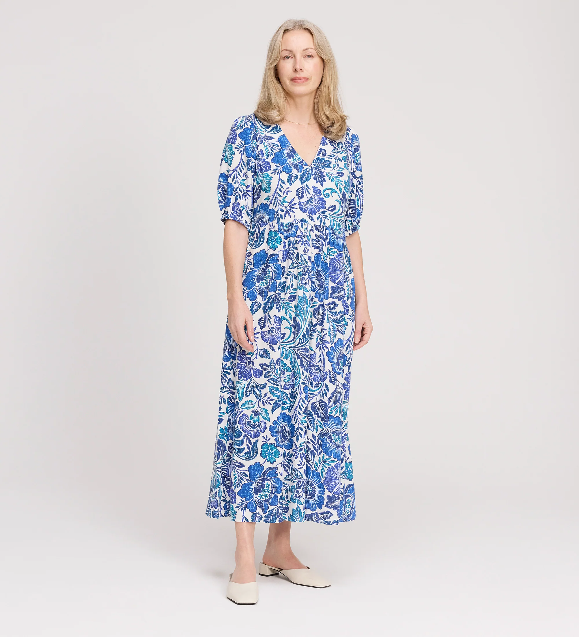 Logan Blue Floral Midi Dress - Image 3