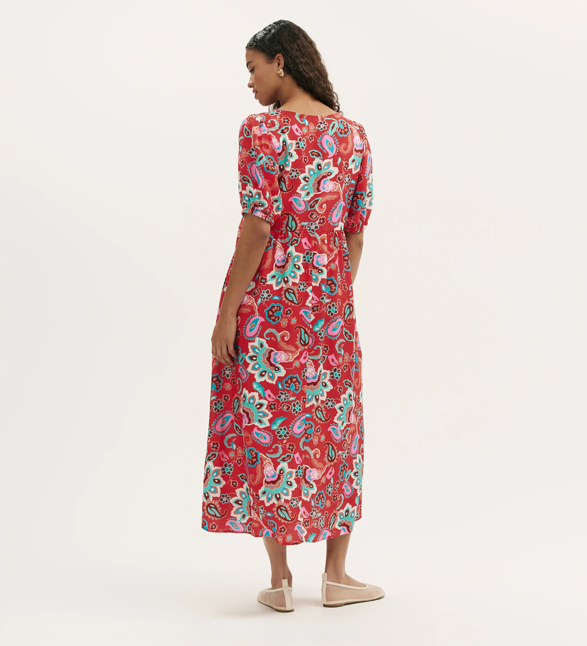 Logan Red Paisley Midi Dress - Image 4