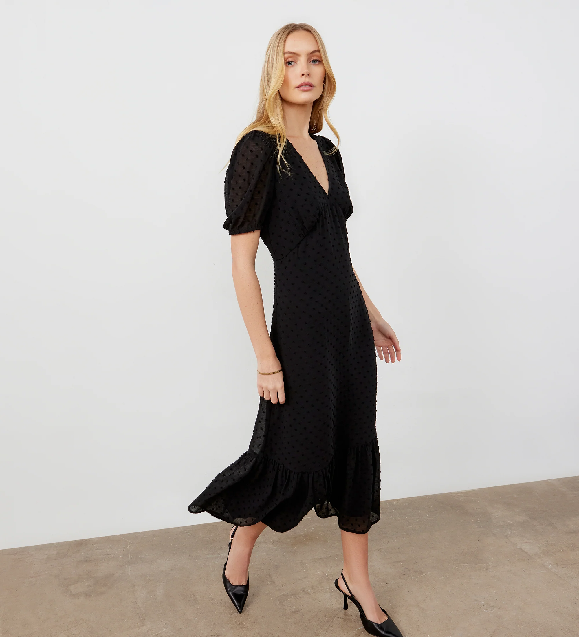 Loretta Black Georgette Midi Dress - Image 3