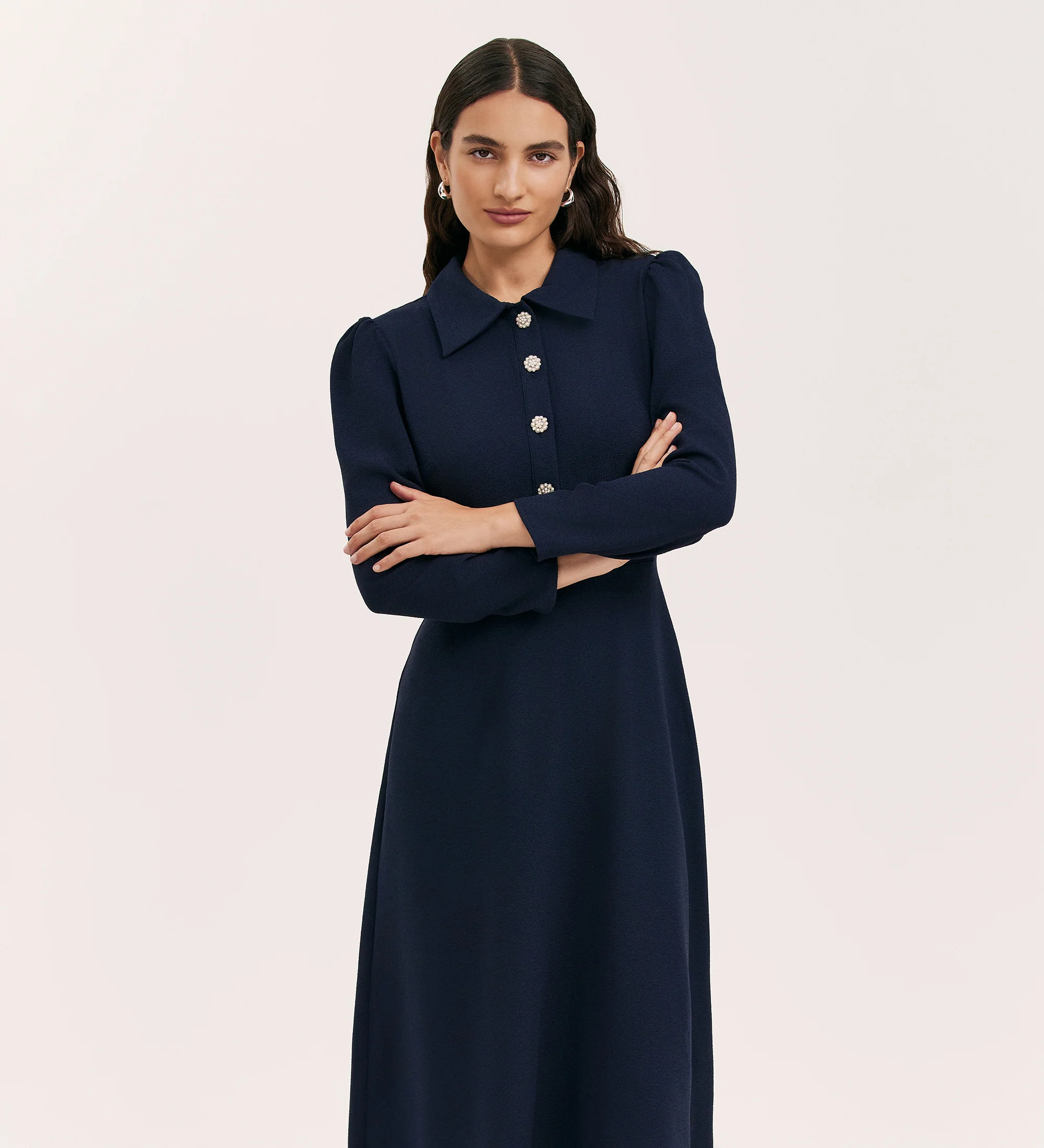 Lucia Navy Midi Tea Dress - Image 3