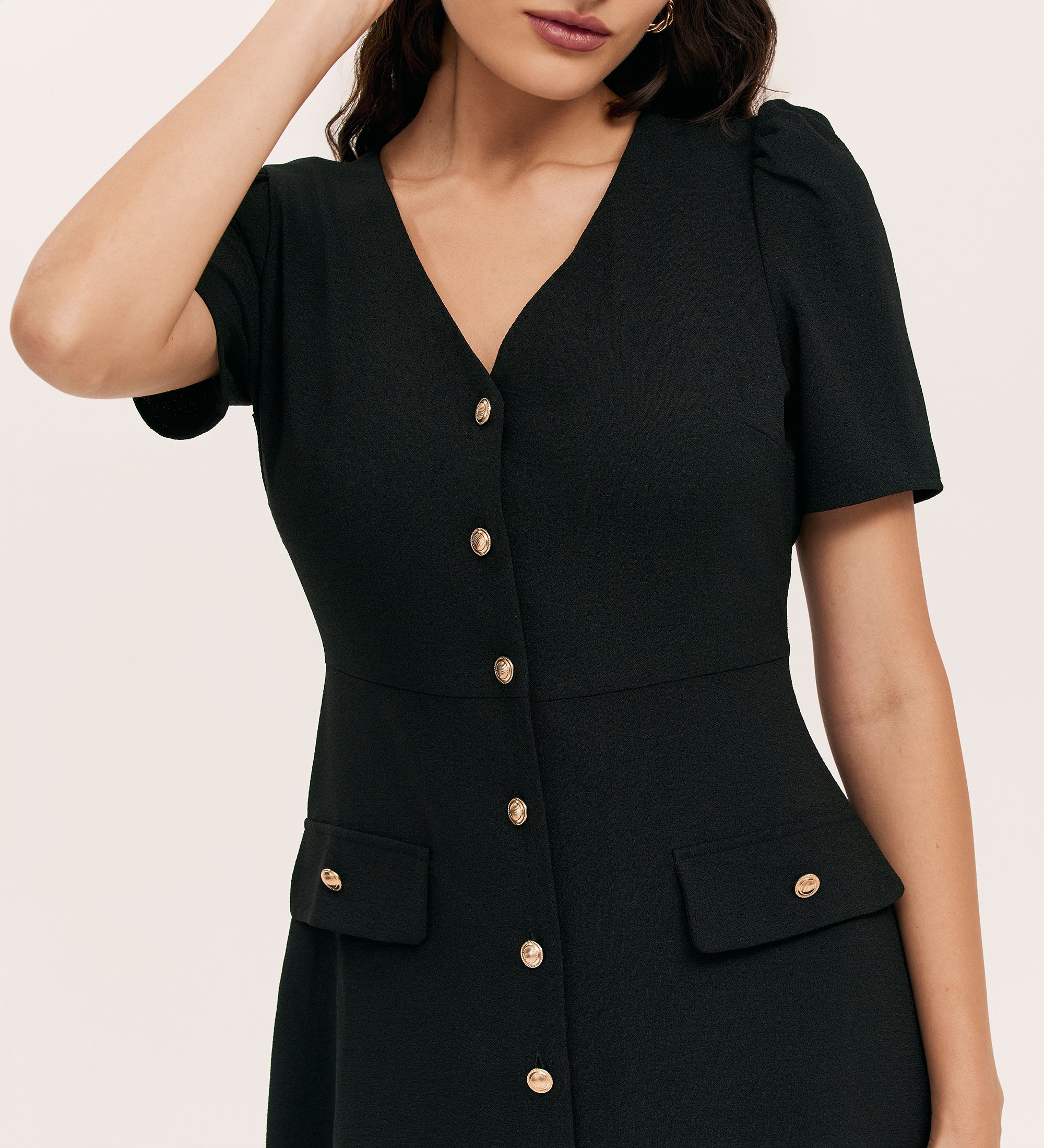 Lucille Black Crepe Short Dress - Image 2