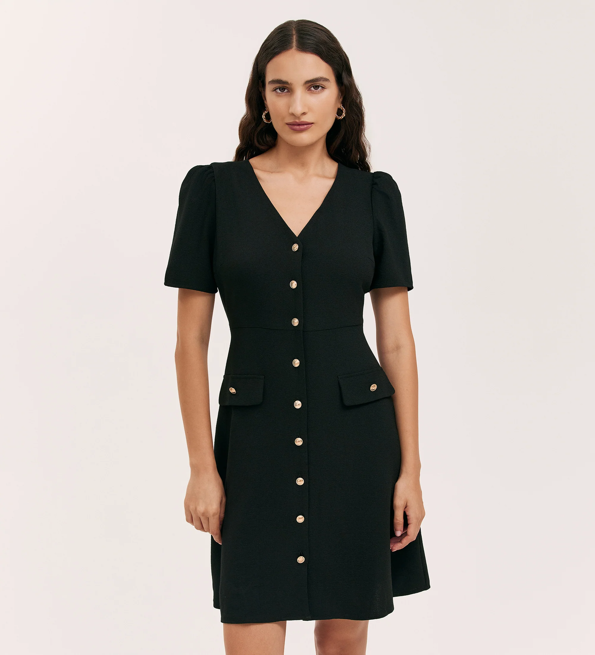 Lucille Black Crepe Short Dress - Image 4