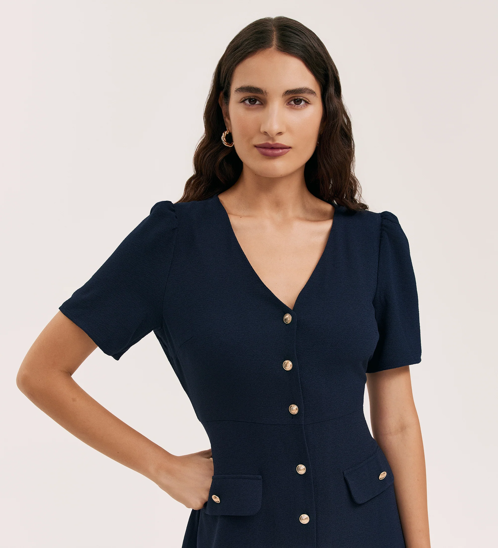 Lucille Navy Crepe Short Dress - Image 2