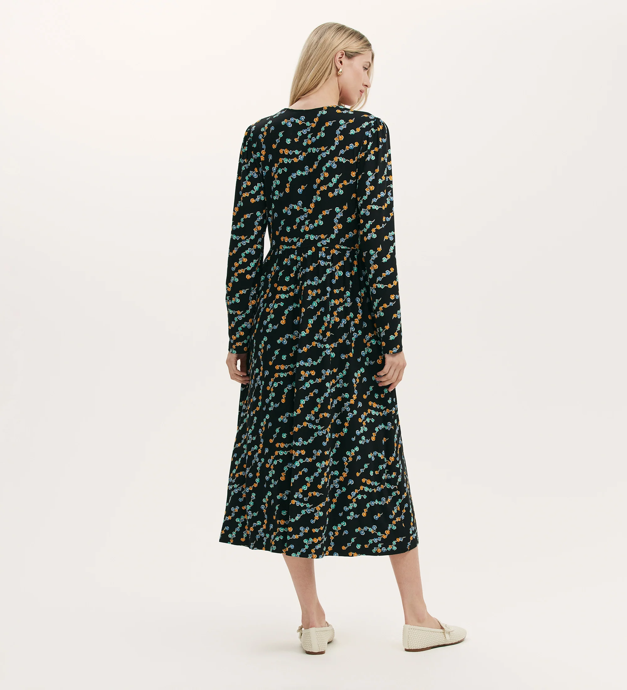 Madelyn Black Rose Bud Midi Dress - Image 4