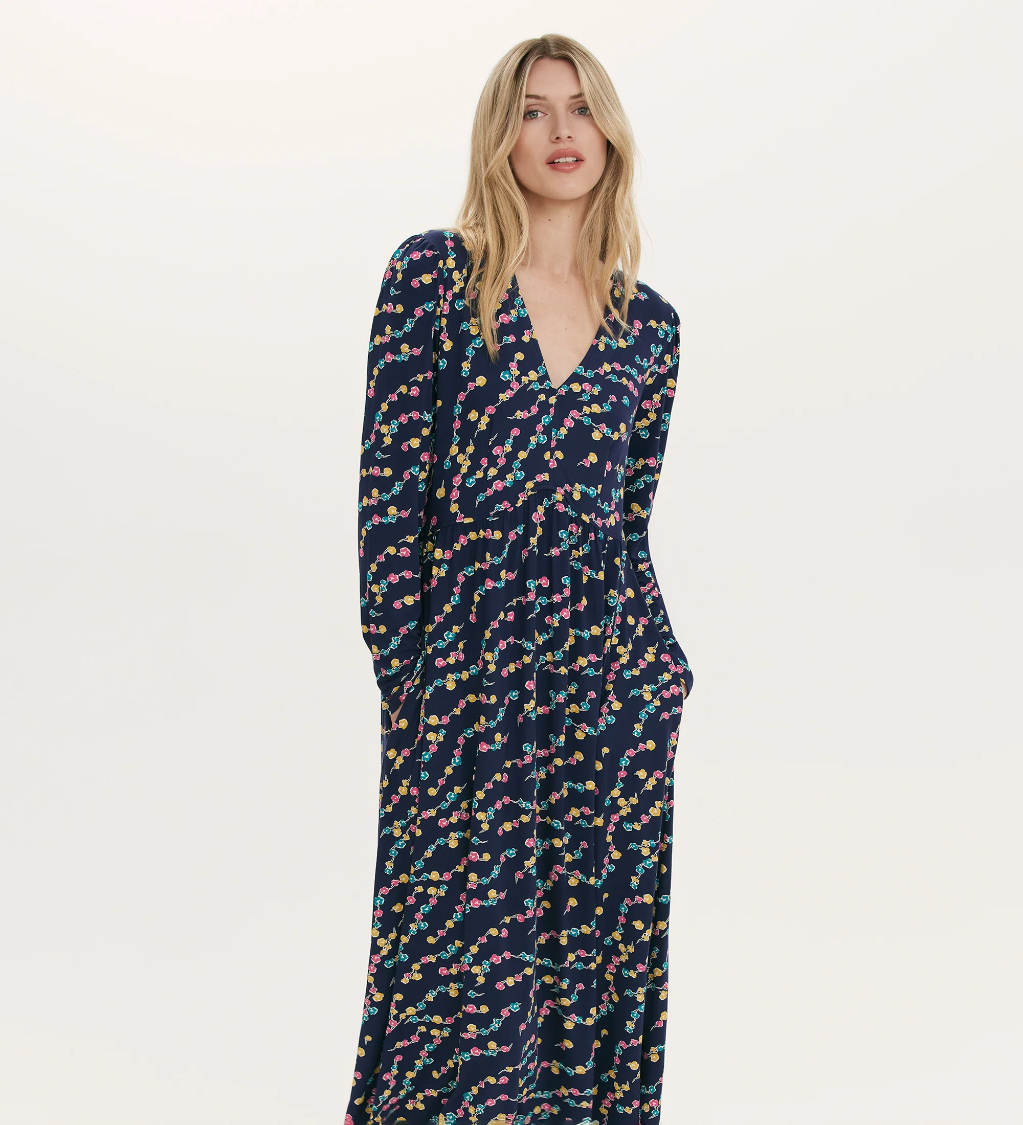 Madelyn Navy Rose Bud Midi Dress - Image 3