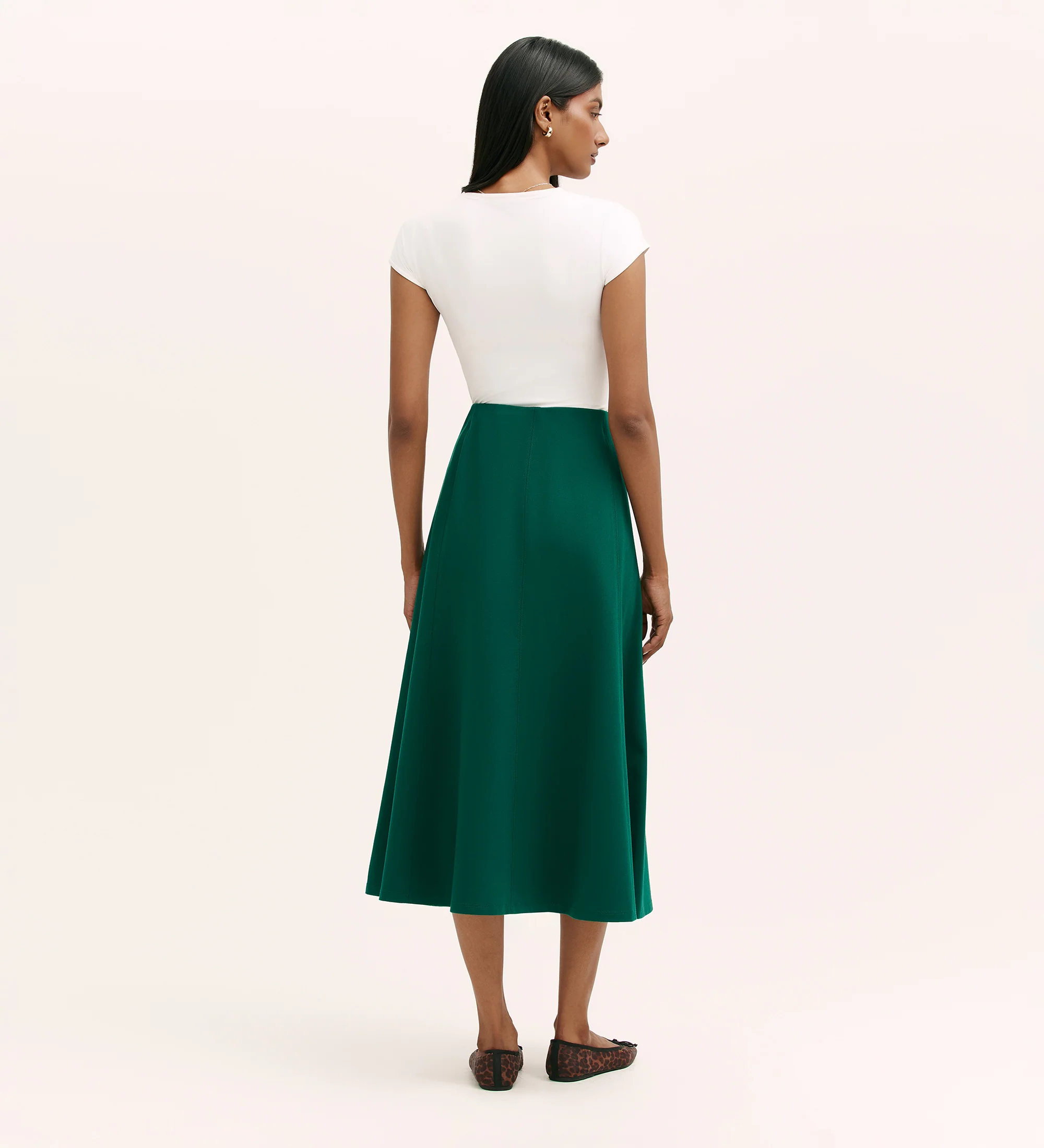 Mae Bottle Green Ponte Jersey Midi Skirt - Image 4