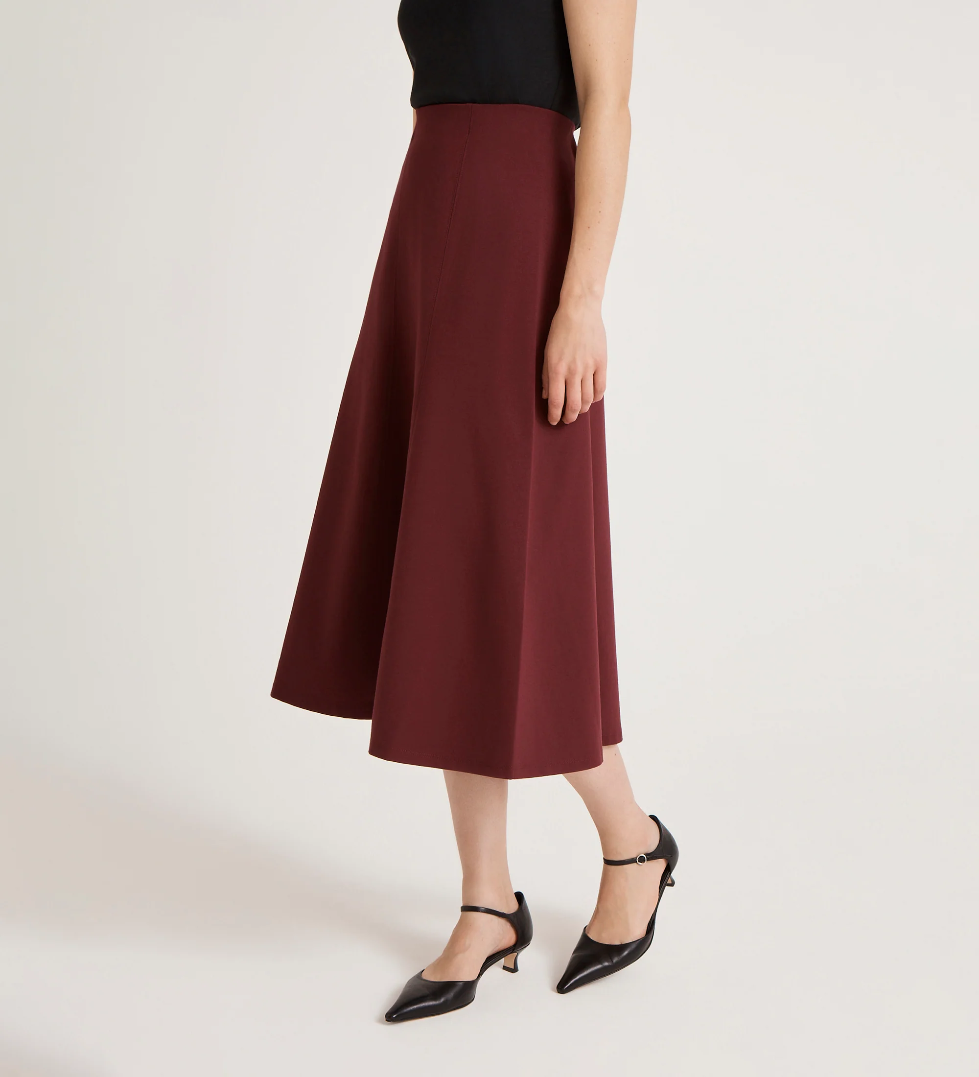 Mae Burgundy Ponte Jersey Midi Skirt - Image 3