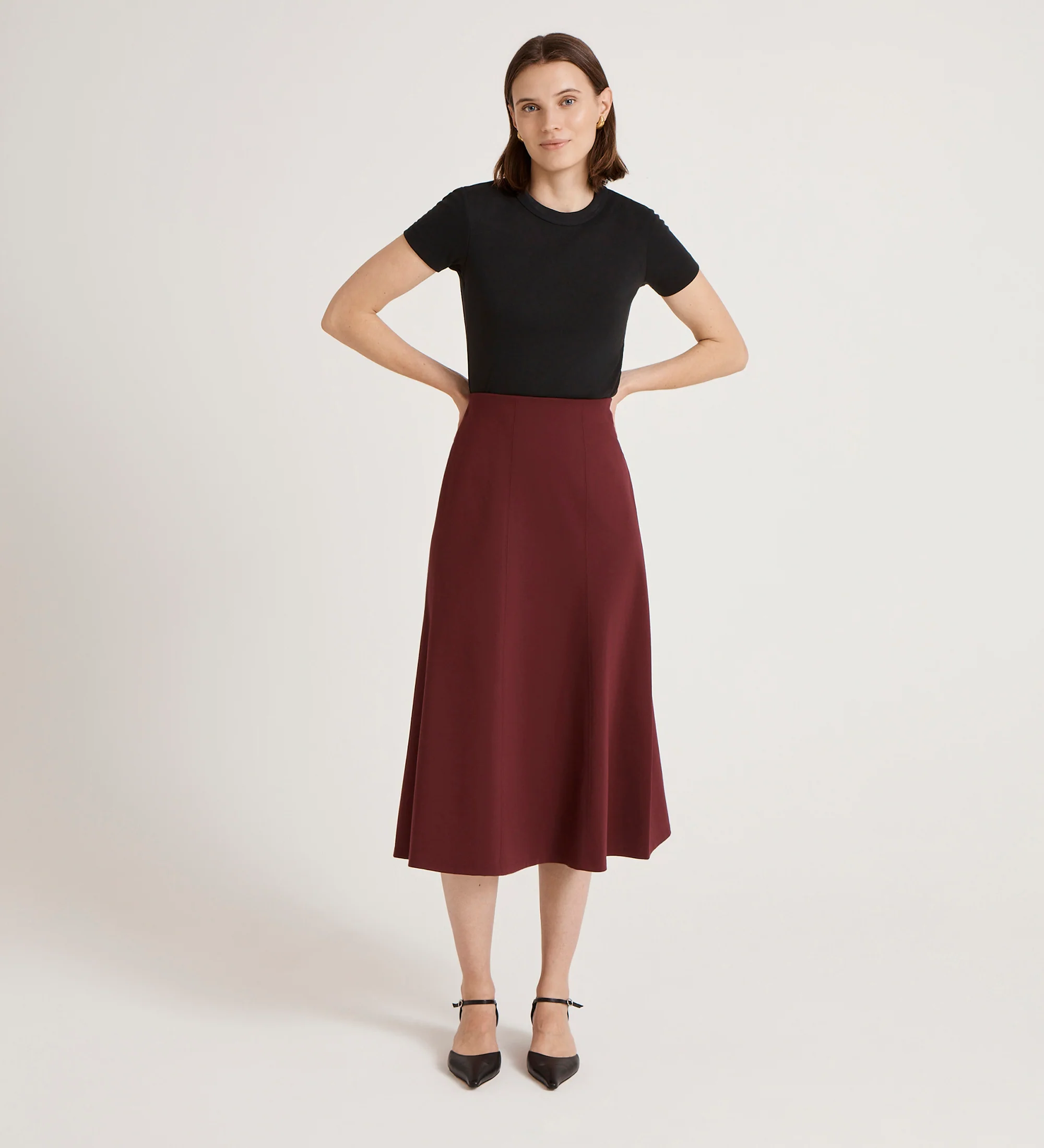 Mae Burgundy Ponte Jersey Midi Skirt - Image 4