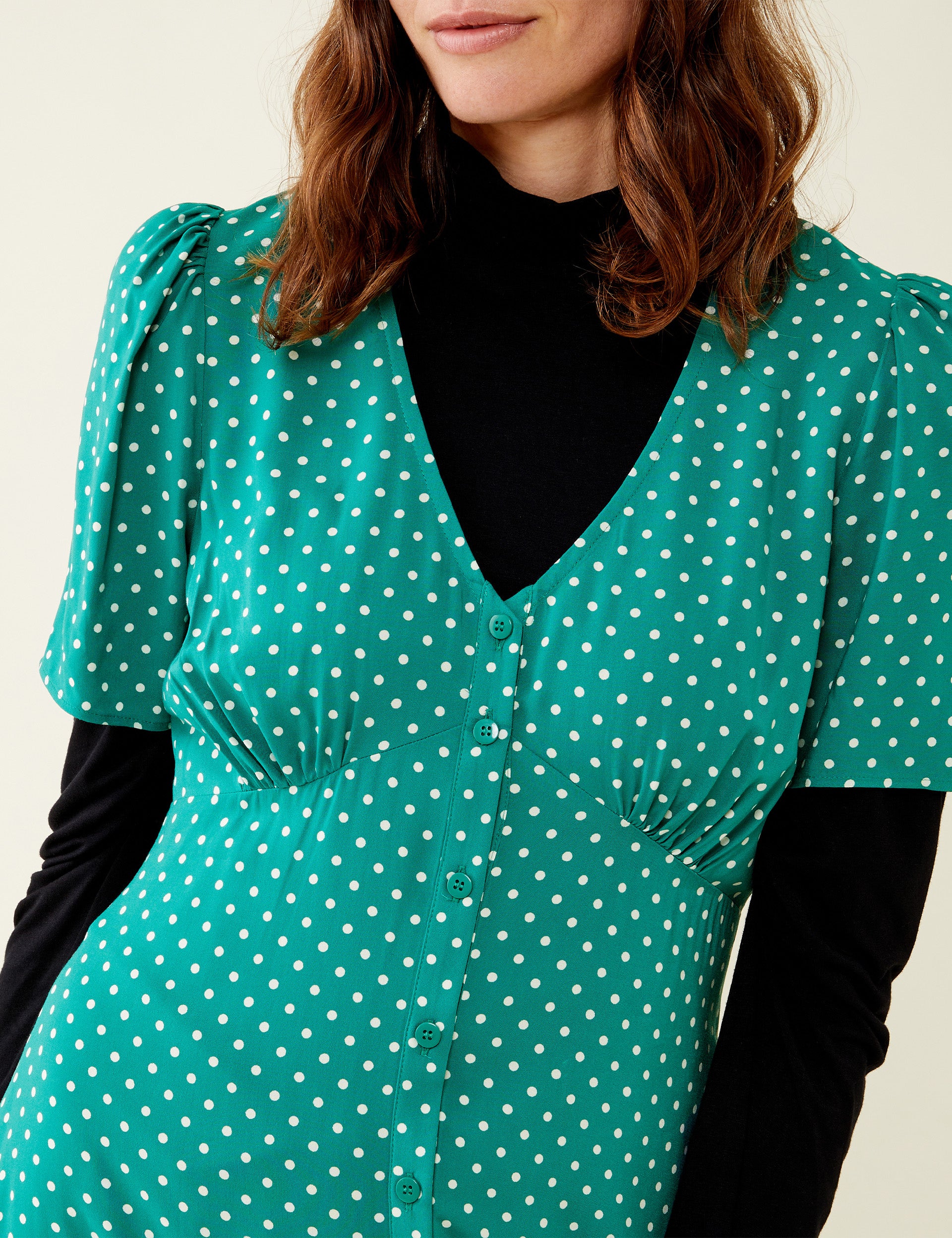 Mala Green Polka Dot Knee Length Dress - Image 2