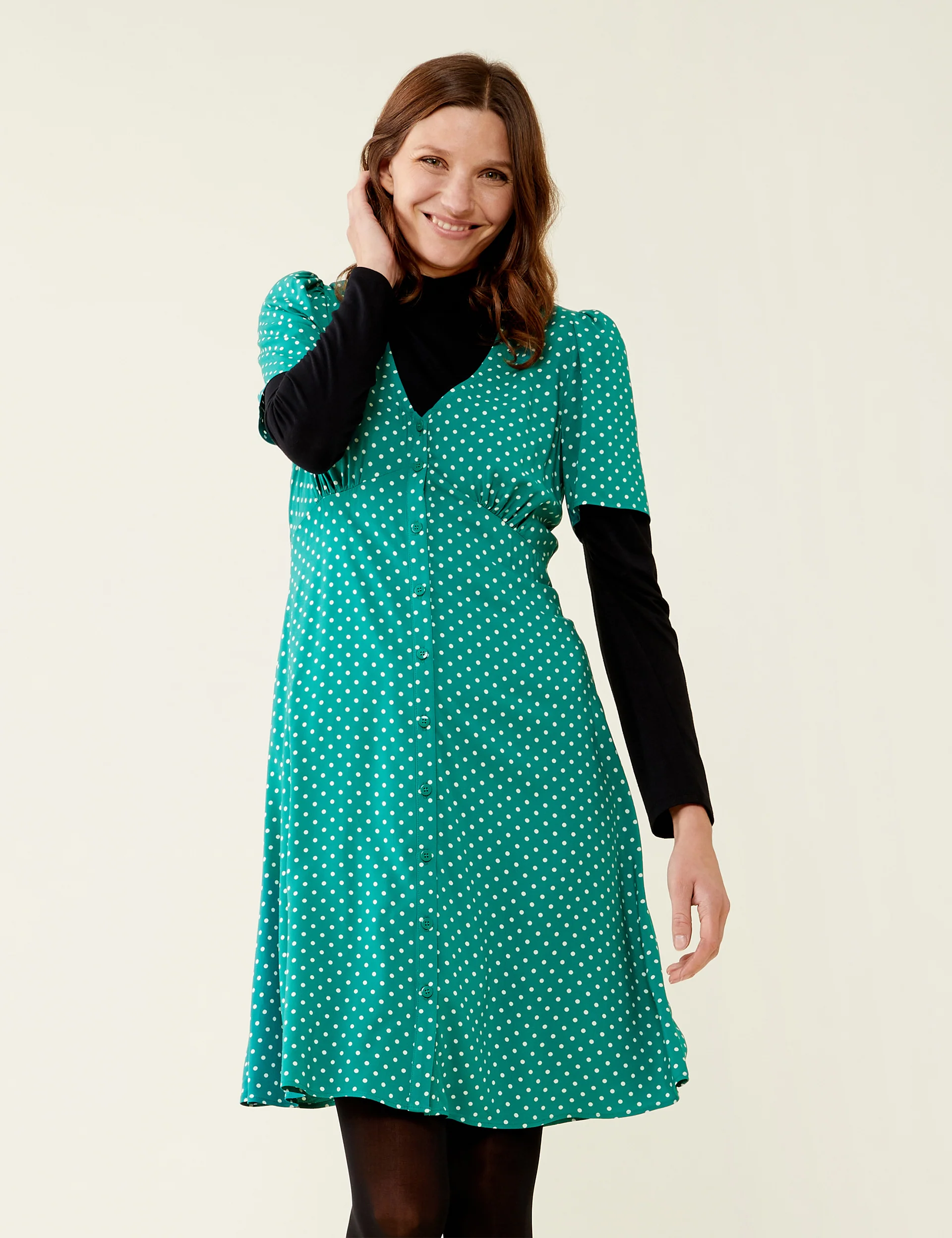 Mala Green Polka Dot Knee Length Dress - Image 3