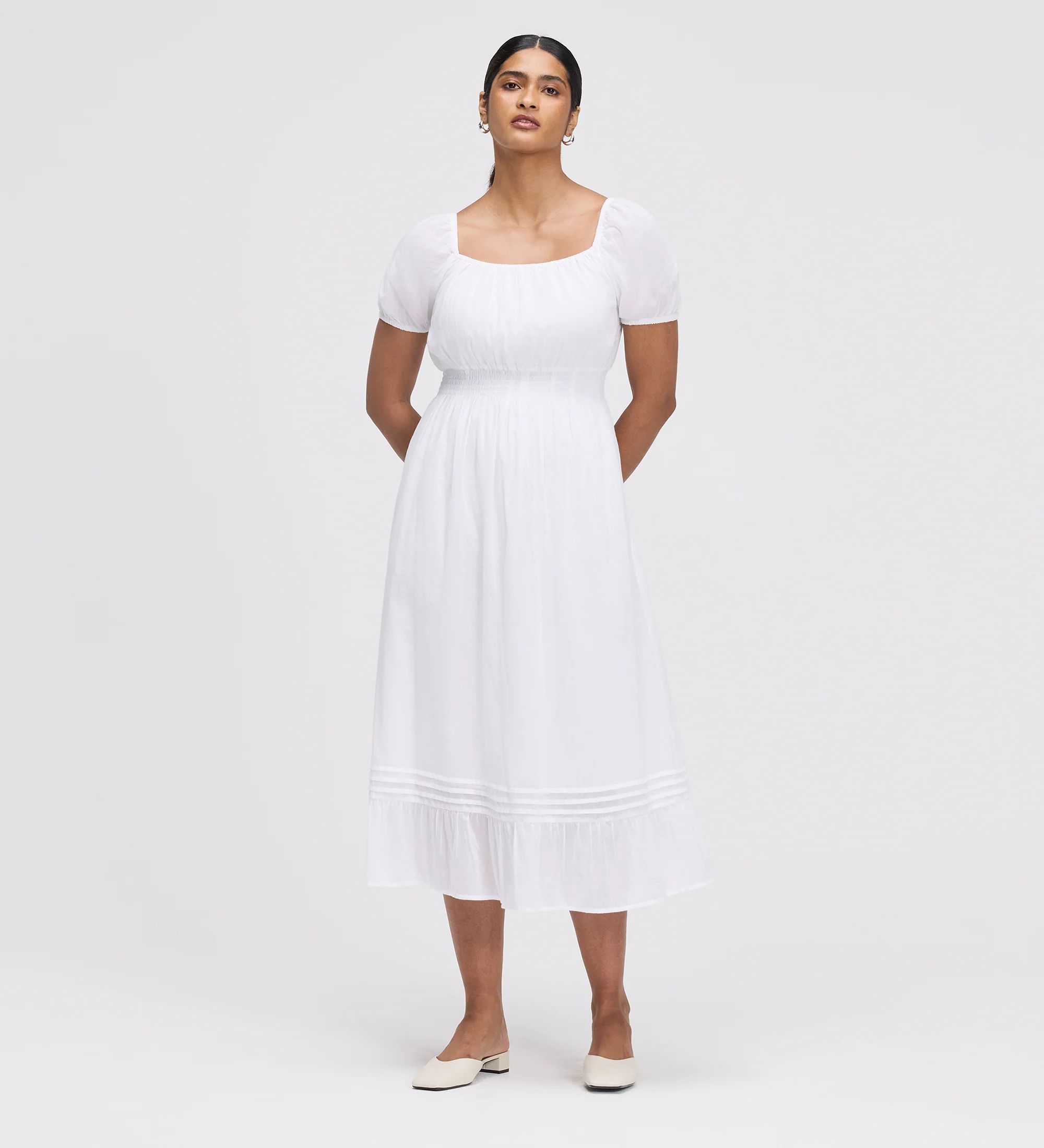 Mandy White Cotton Puff Sleeves Square Neck Midi Dress - Image 4