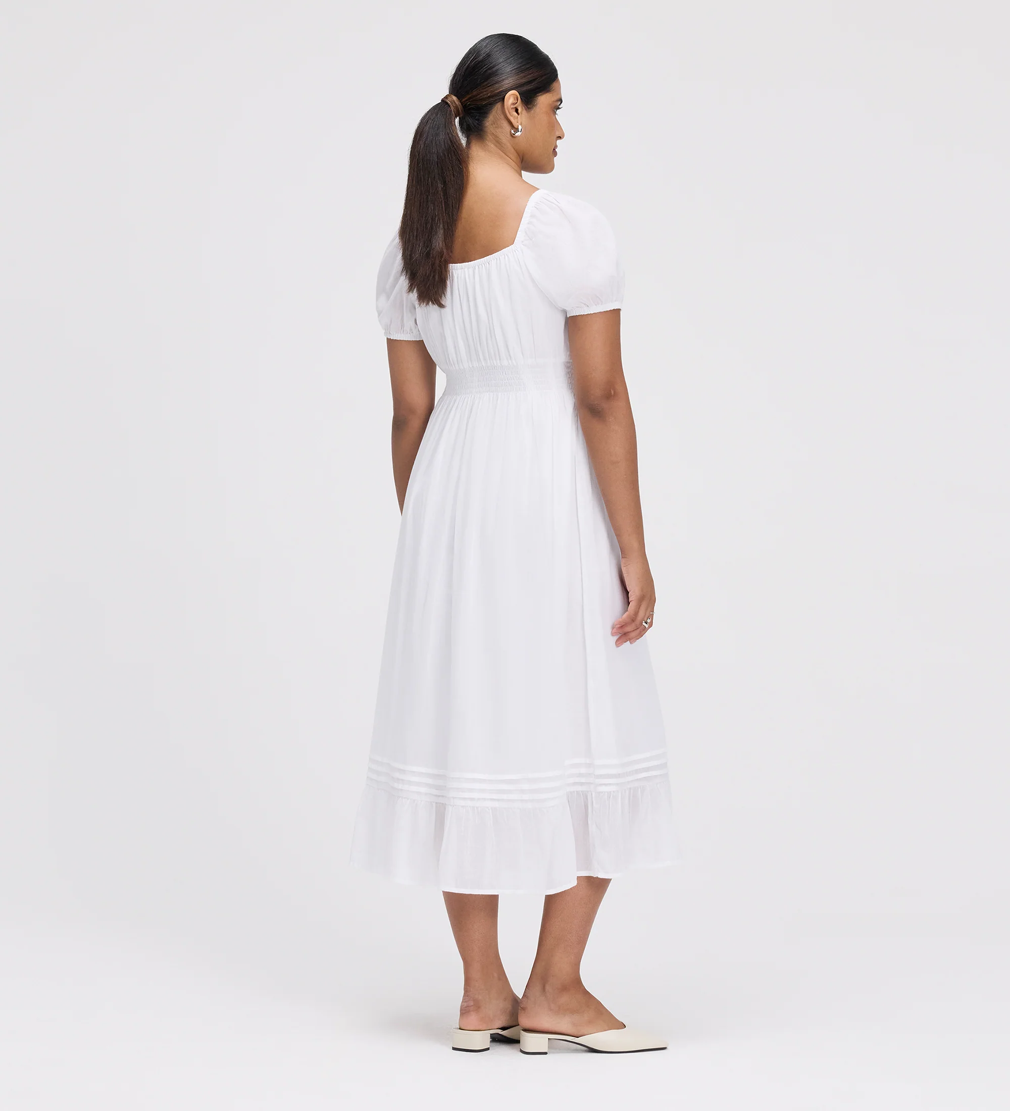 Mandy White Cotton Puff Sleeves Square Neck Midi Dress - Image 5
