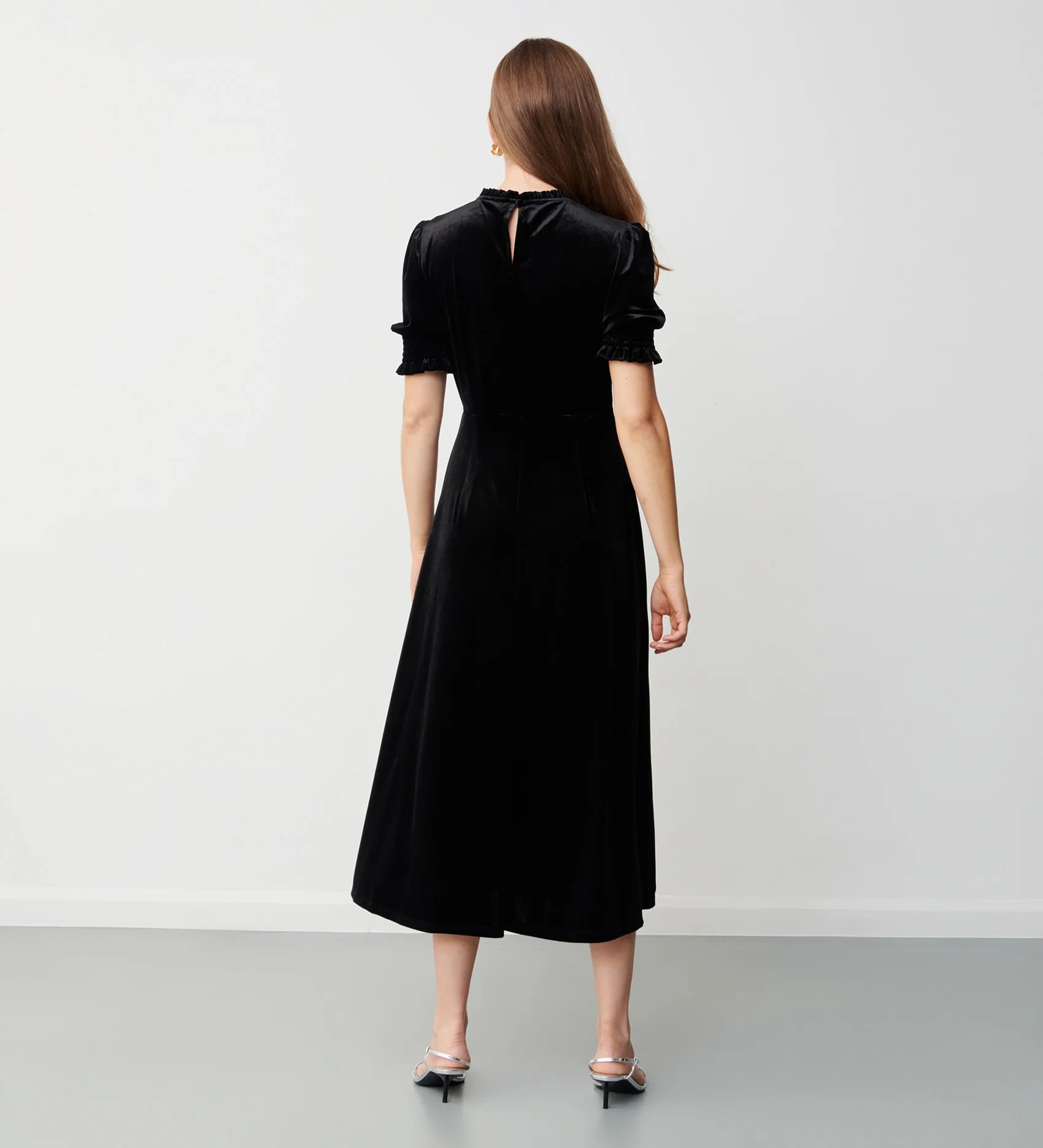 Marina Black Velvet Midi Dress - Image 4