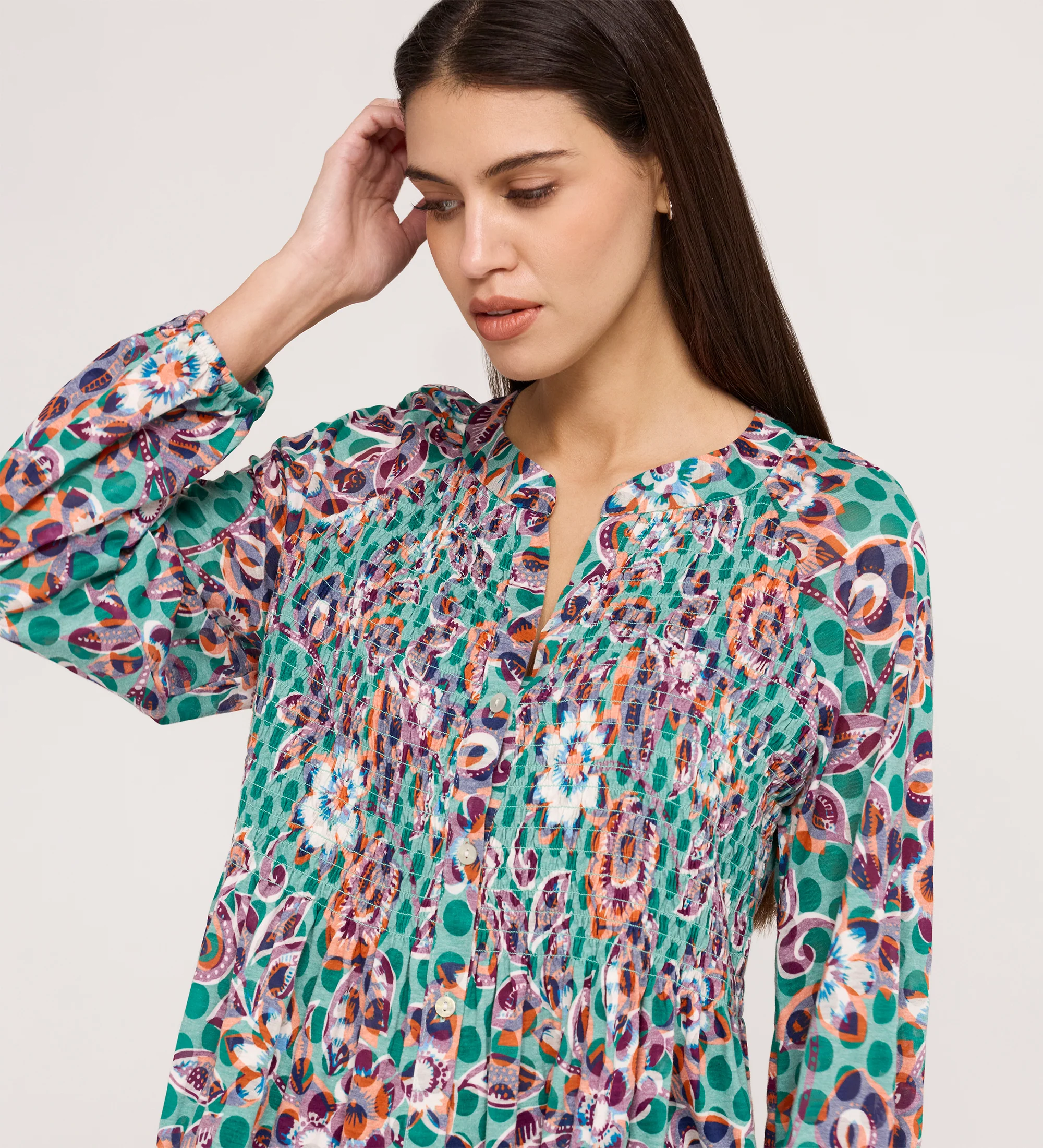 Martha Green Floral Jersey Blouse - Image 3