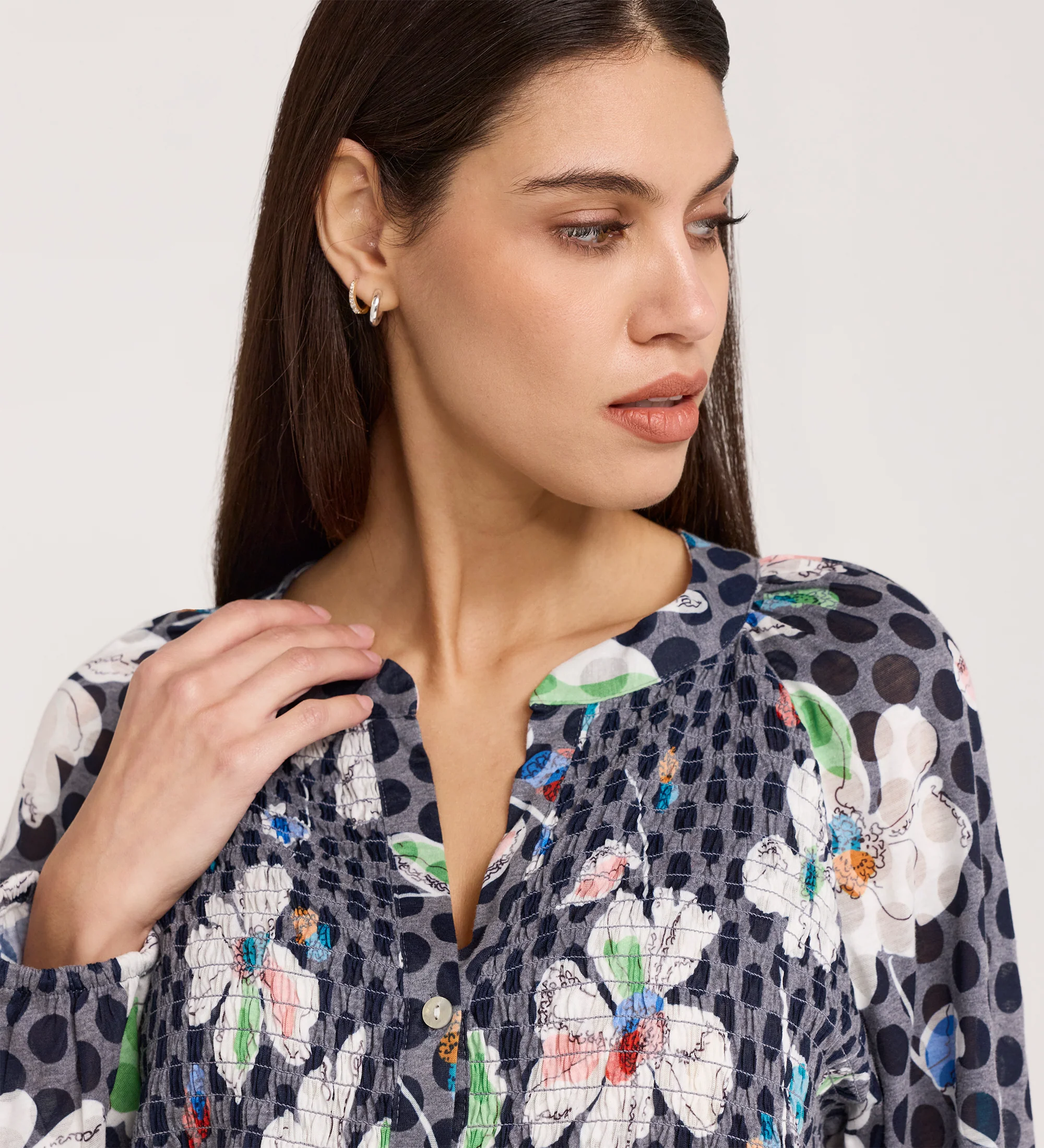 Martha Navy Flower Jersey Blouse - Image 3