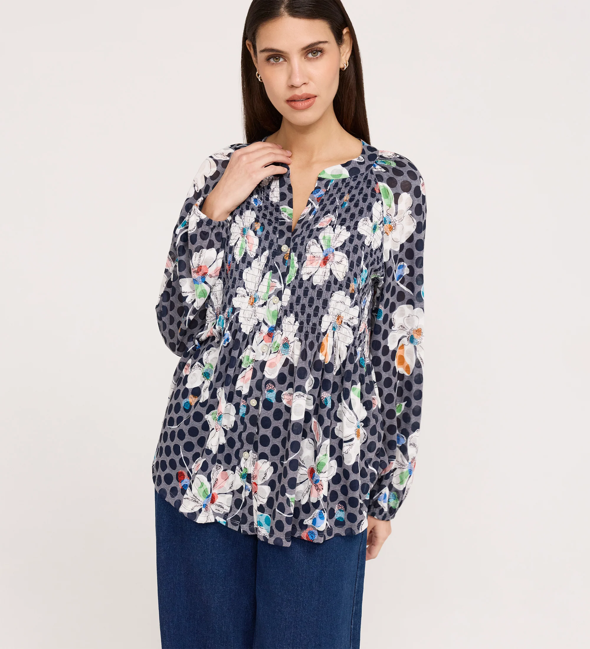 Martha Navy Flower Jersey Blouse - Image 4