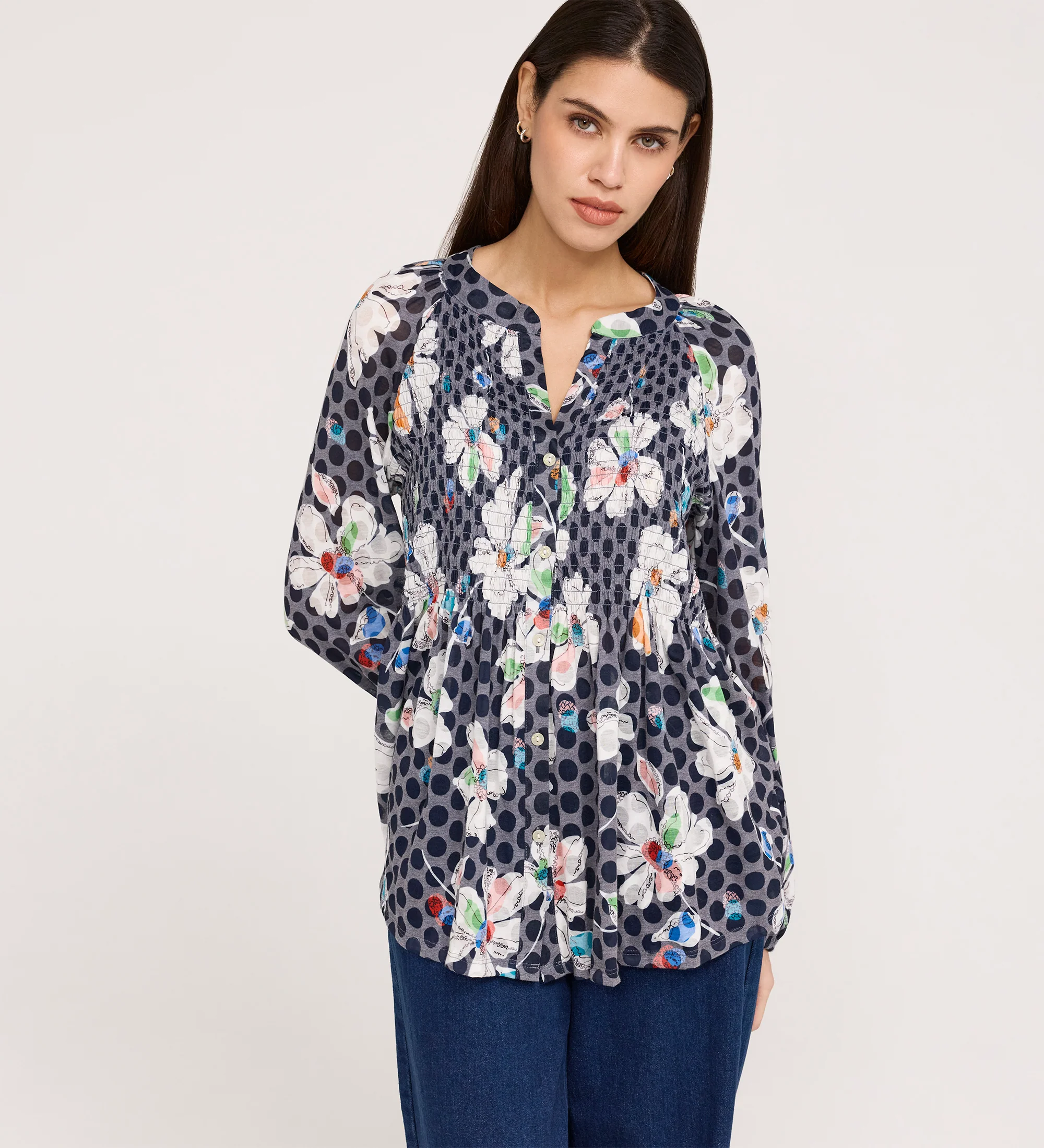 Martha Navy Flower Jersey Blouse - Image 5