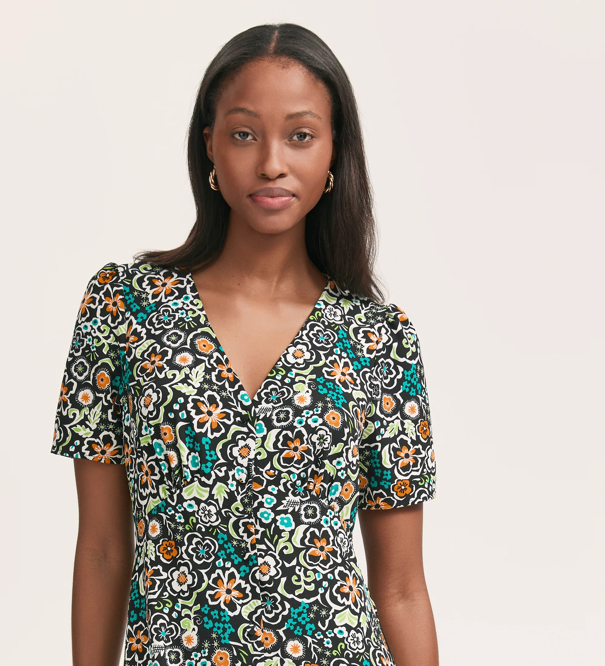 Martina Black Flower Crepe Midi Dress - Image 2