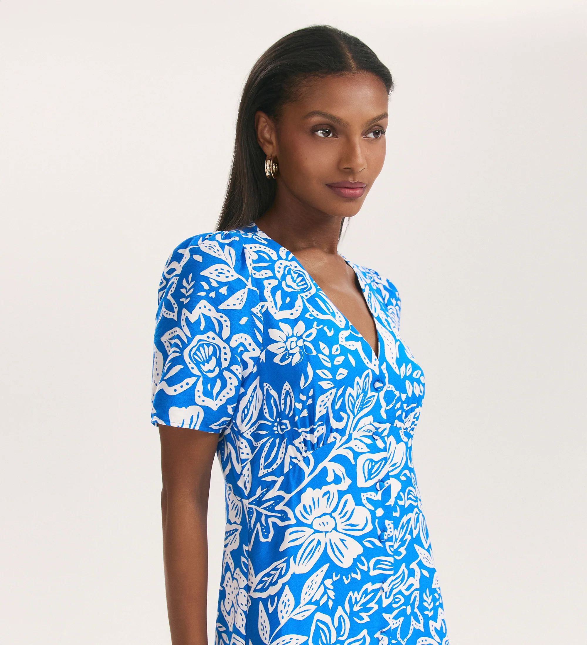 Martina Blue Flower Midi Dress - Image 2
