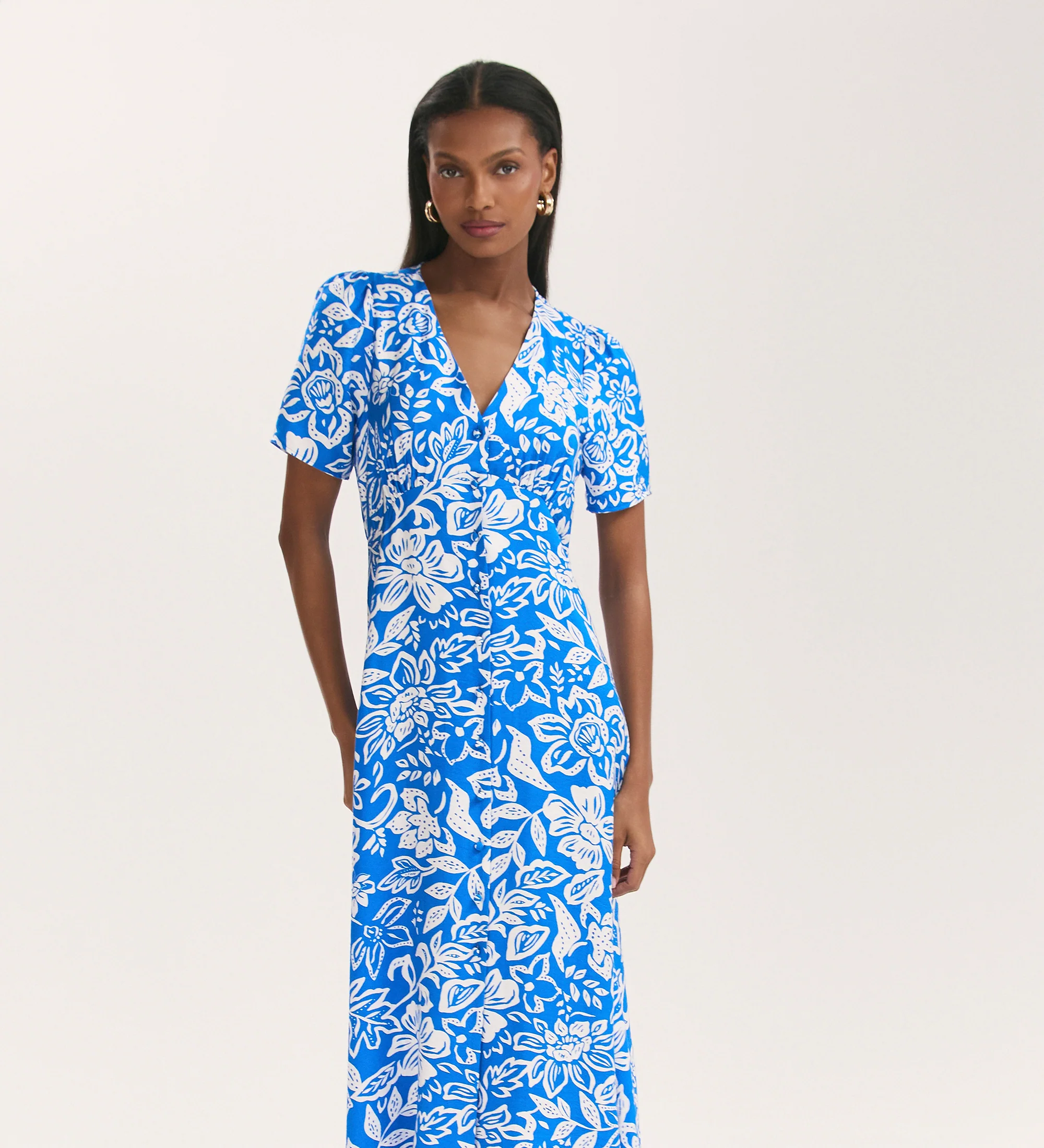 Martina Blue Flower Midi Dress - Image 3
