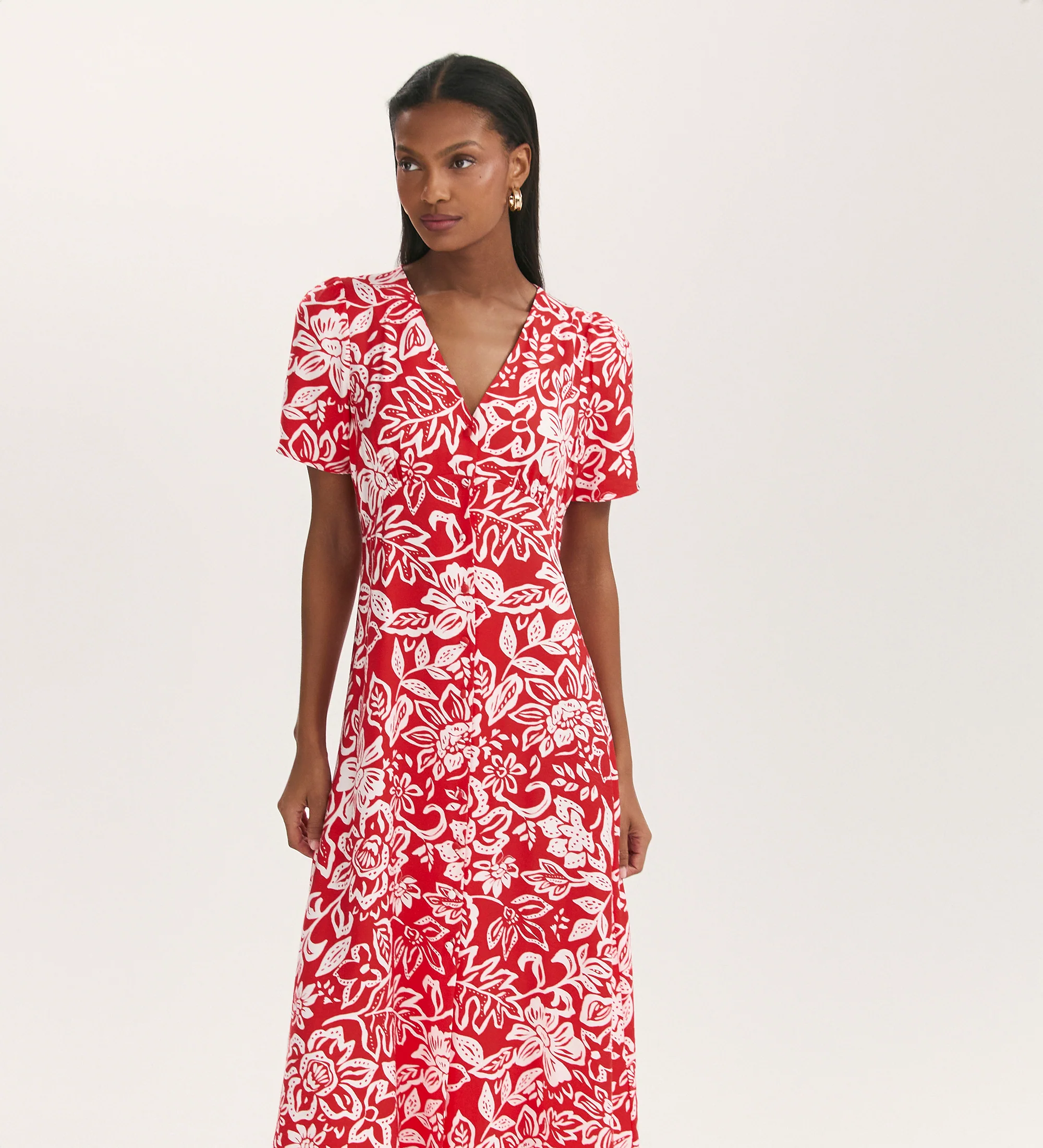 Martina Red Flower Midi Dress - Image 3