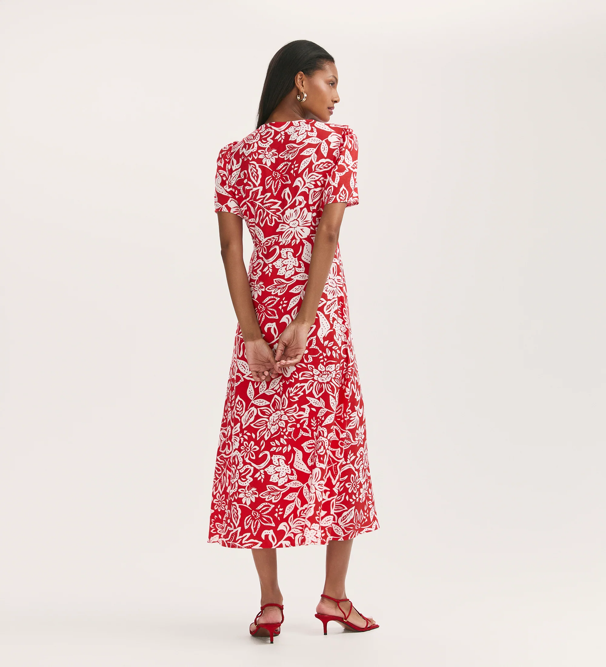 Martina Red Flower Midi Dress - Image 4