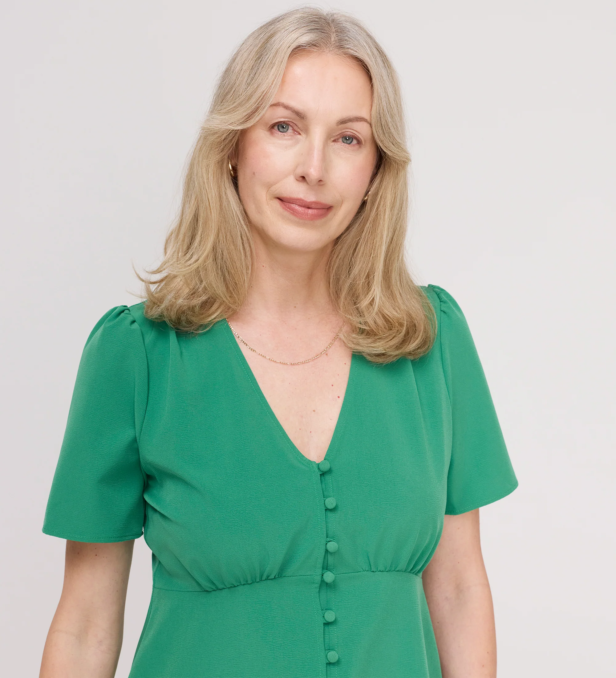 Maryam Green Button Up V-Neck Short Sleeve Top - Image 4