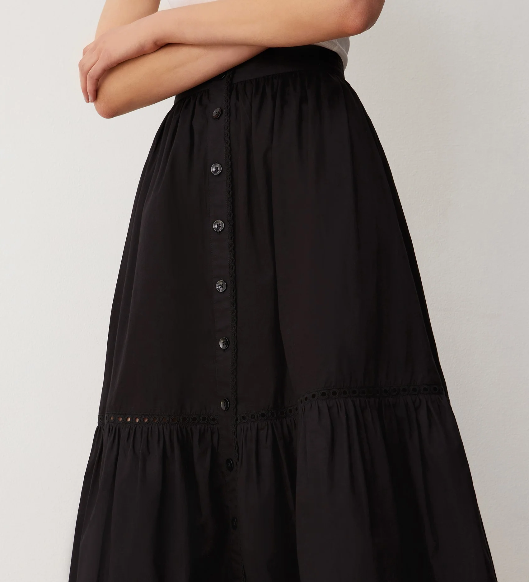 Maura Black Cotton Midi Skirt - Image 3