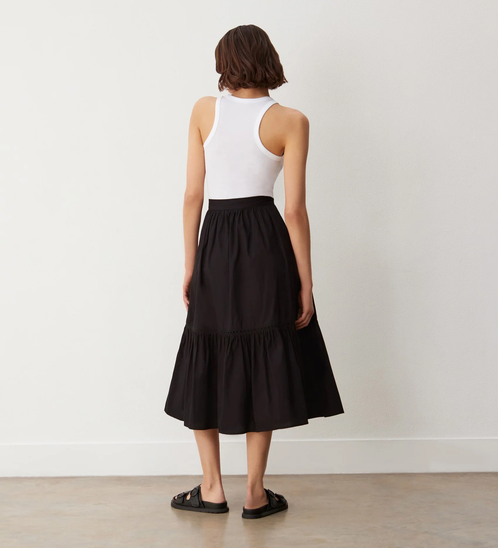Maura Black Cotton Midi Skirt - Image 4