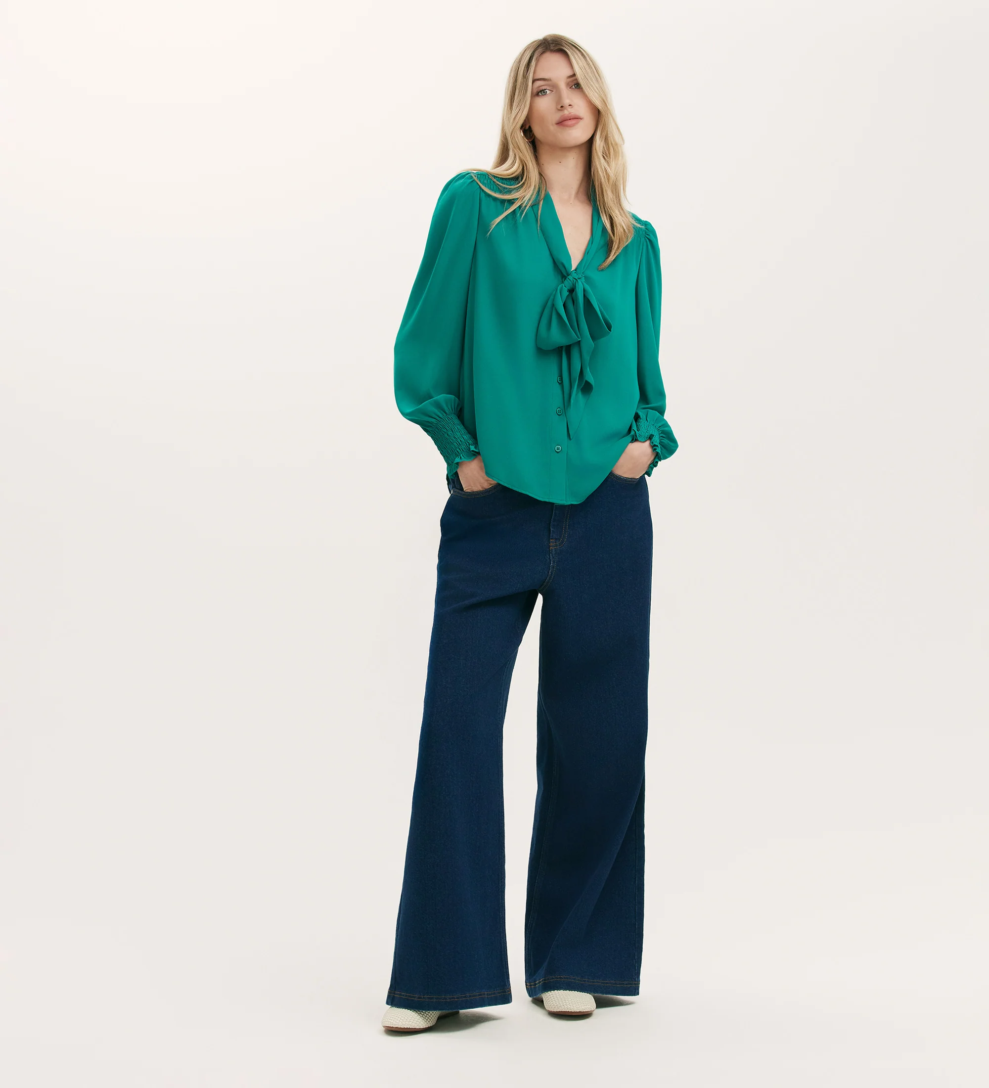 Mavis Turquoise Pussy Bow Chiffon Blouse - Image 2