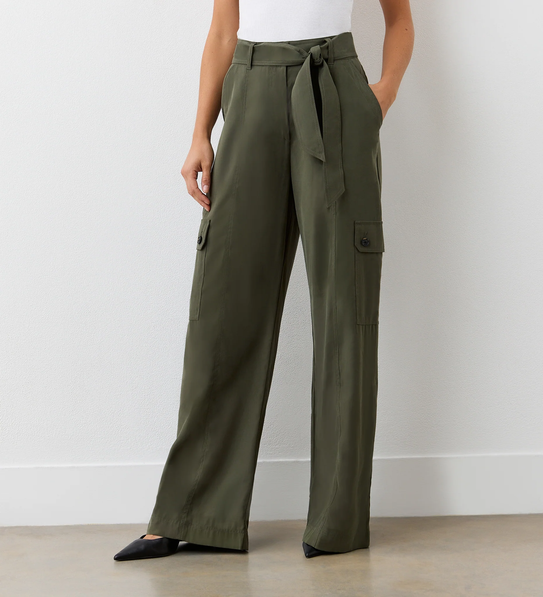 Maxine Khaki Wide Leg Trousers - Image 2