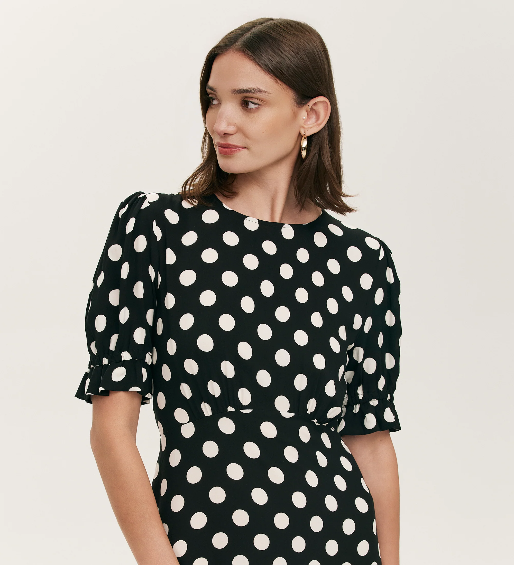 Mela Black Polka Dot Midi Dress - Image 3