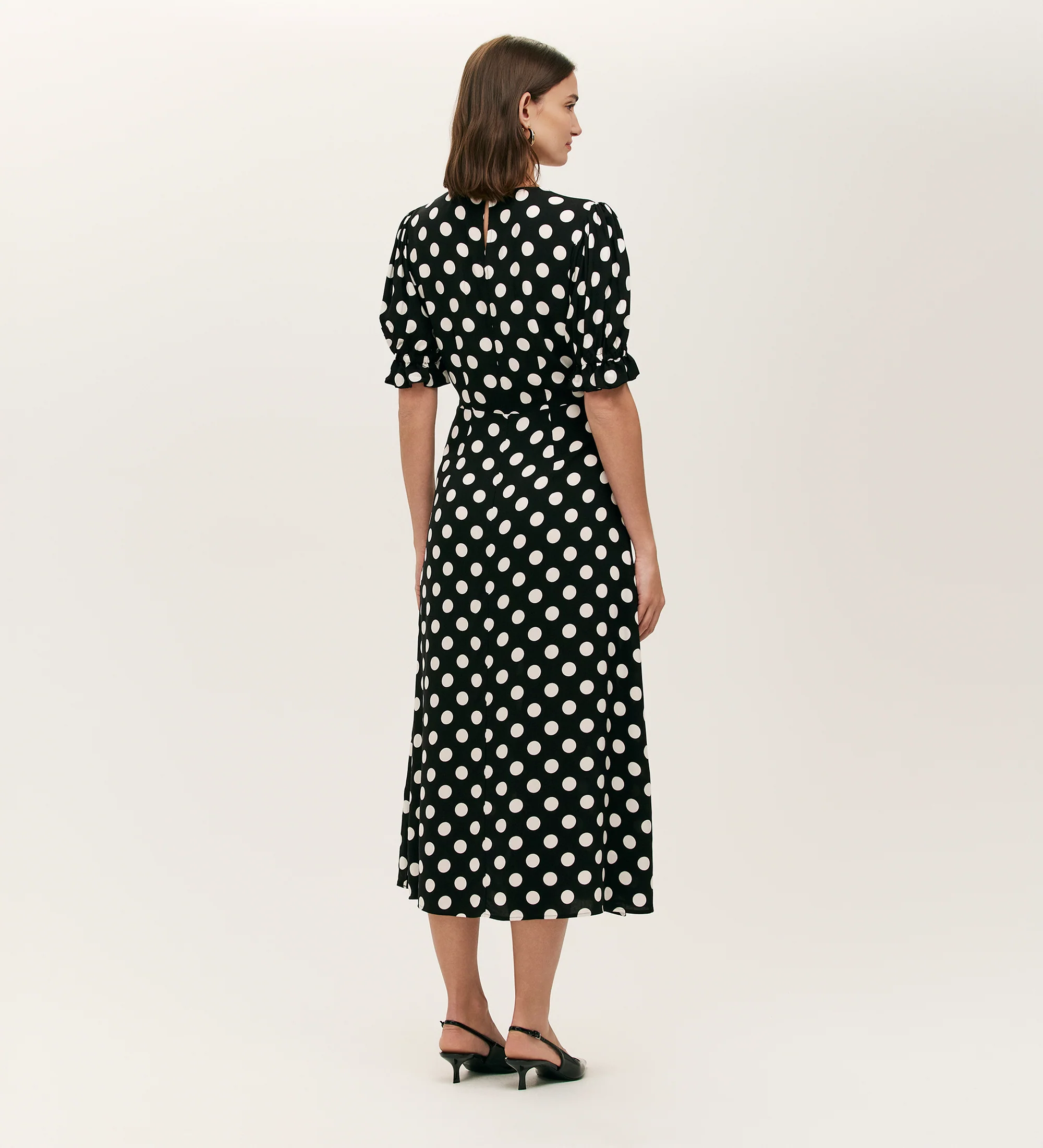 Mela Black Polka Dot Midi Dress - Image 4