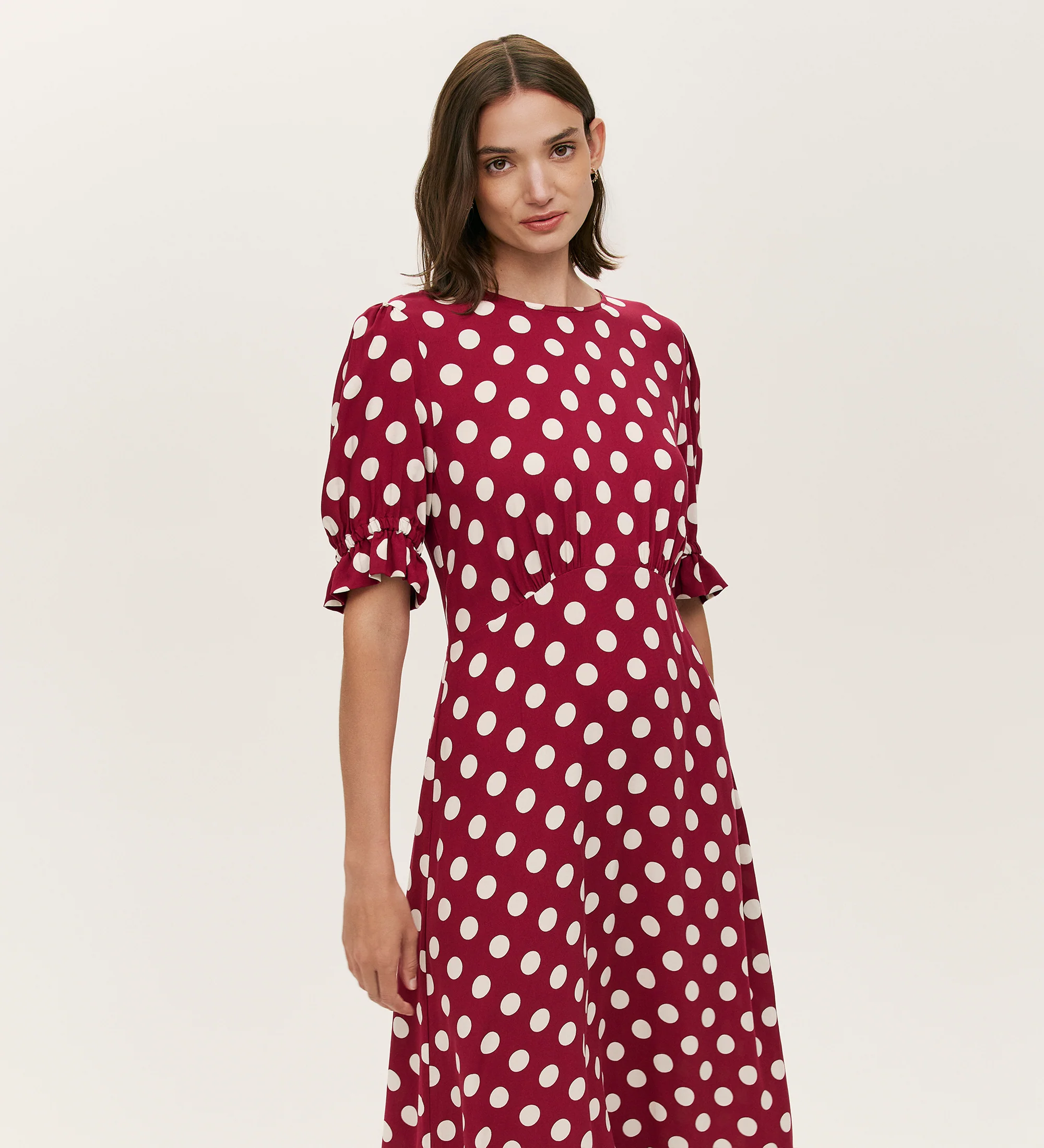 Mela Burgundy Polka Dot Midi Dress - Image 2