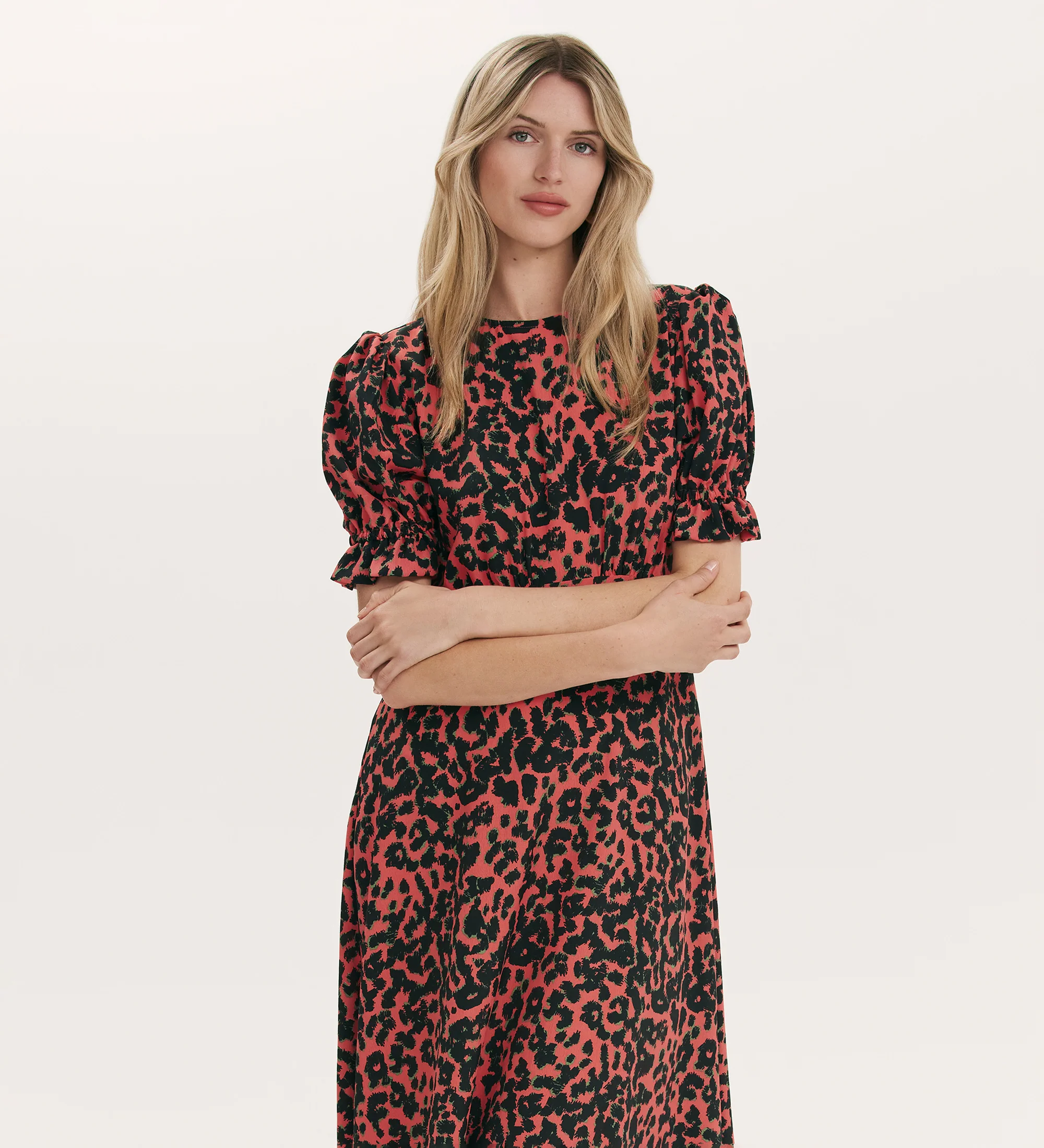 Mela Coral Animal Crepe Midi Tea Dress - Image 2