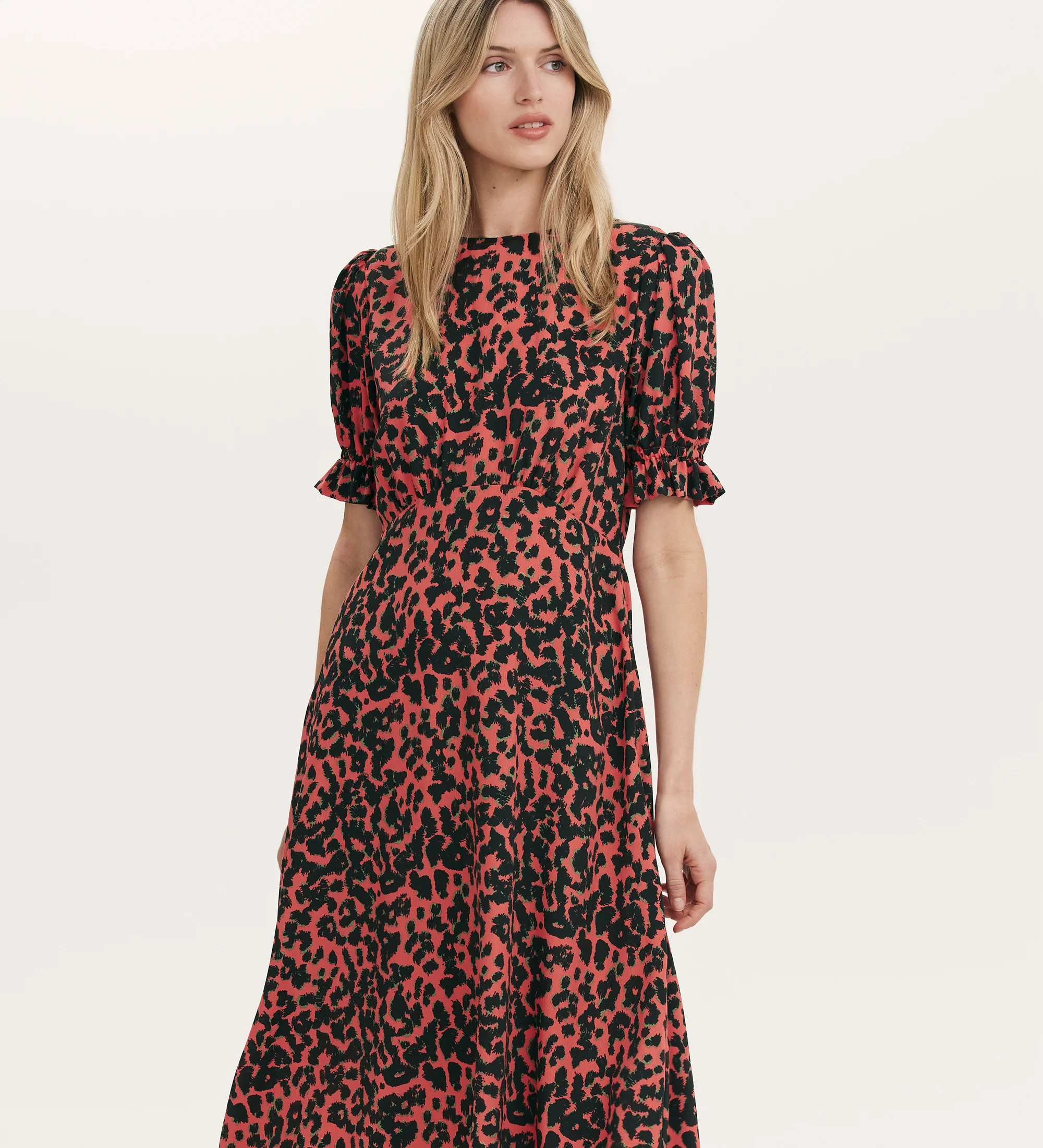 Mela Coral Animal Crepe Midi Tea Dress - Image 3