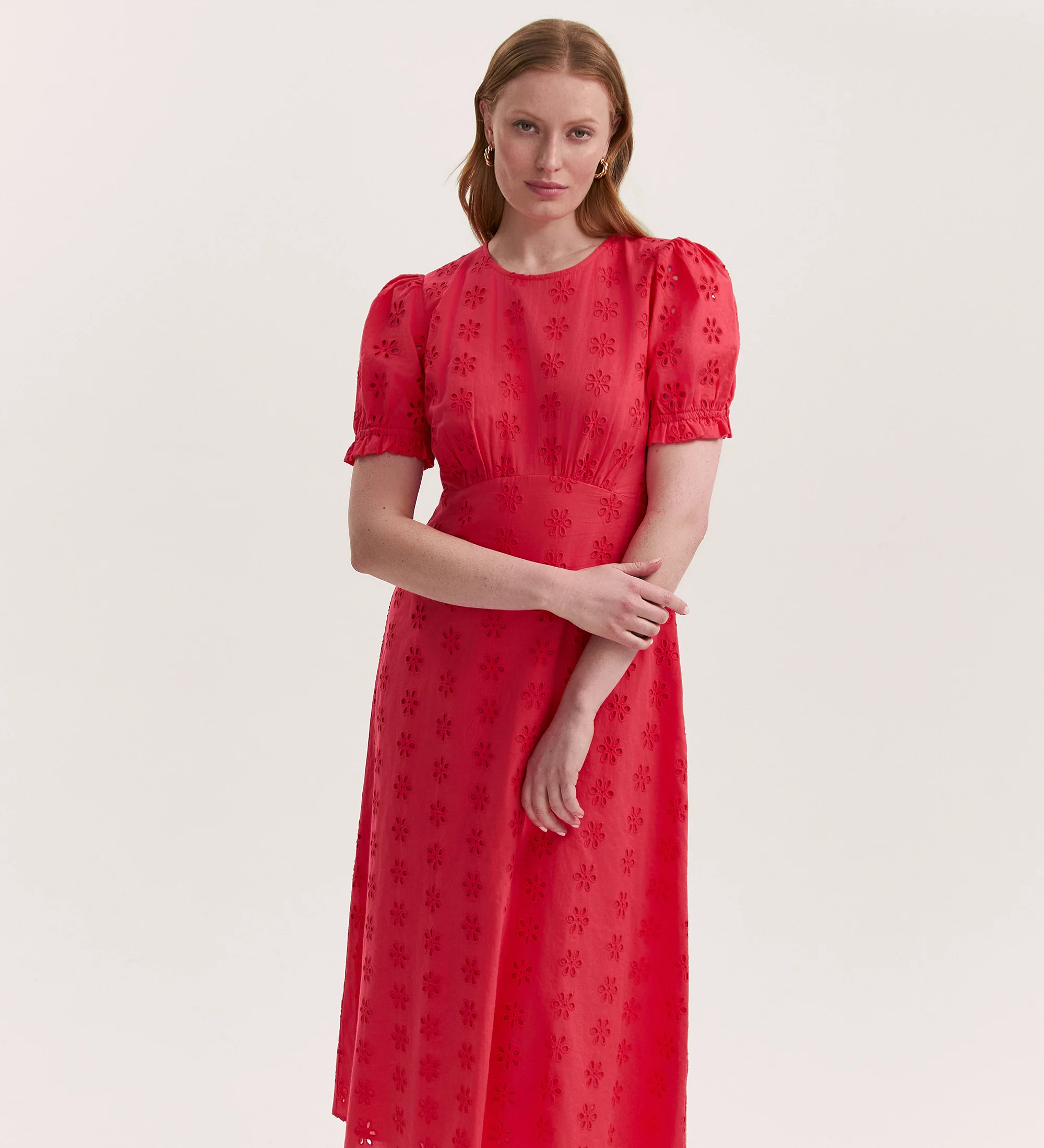 Mela Coral Cotton Midi Tea Dress - Image 3