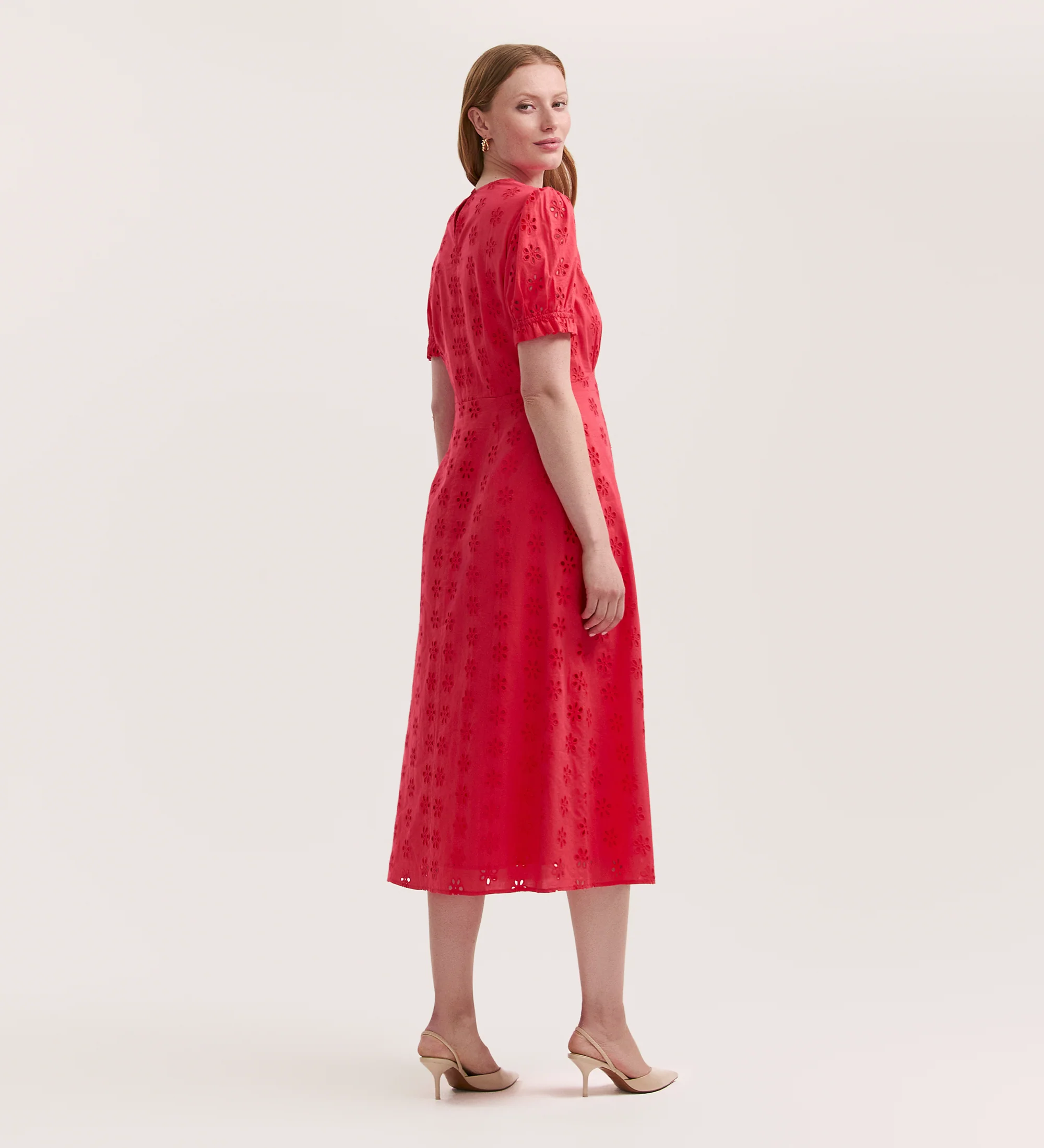 Mela Coral Cotton Midi Tea Dress - Image 4