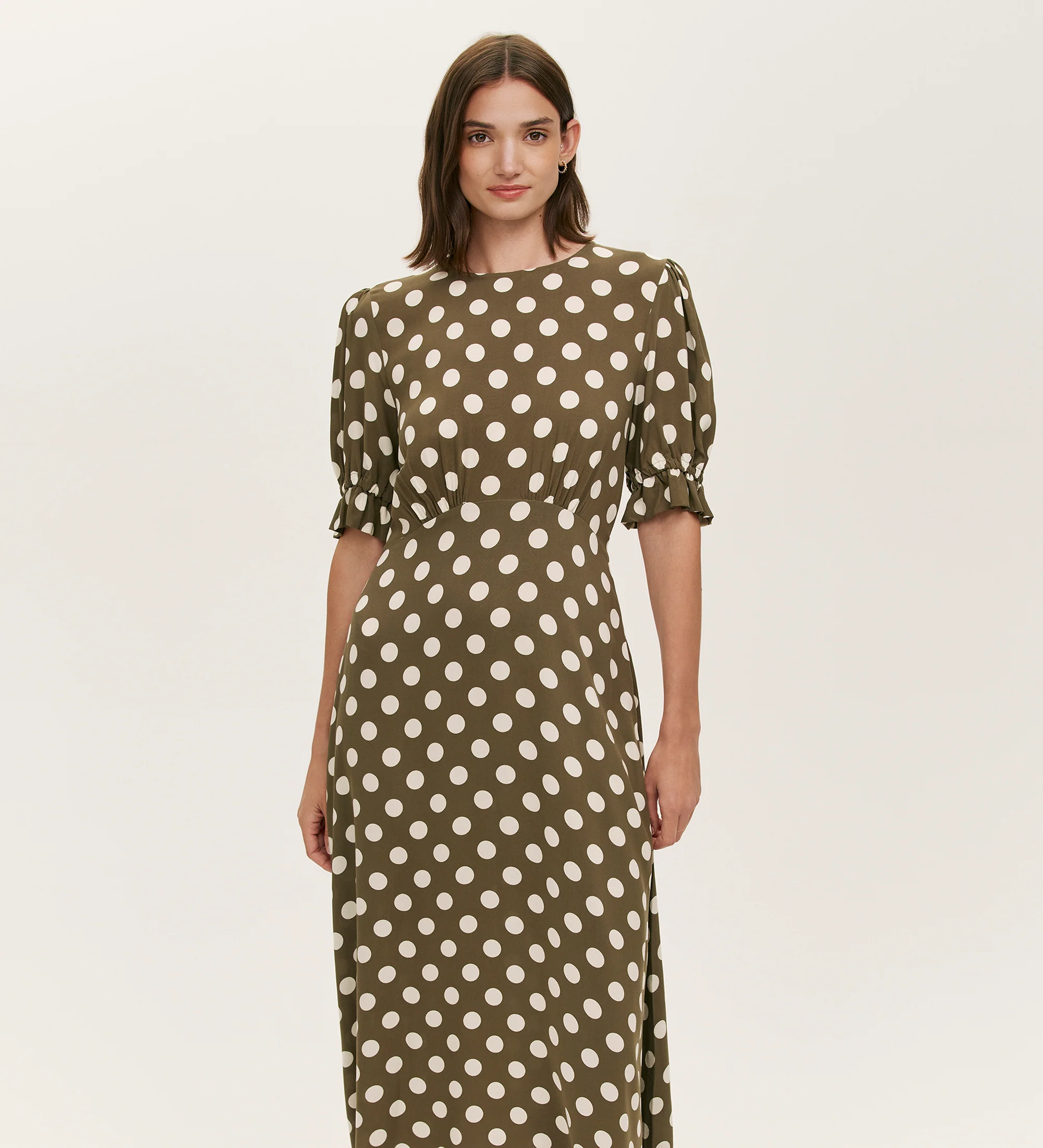 Mela Khaki Polka Dot Midi Dress - Image 3