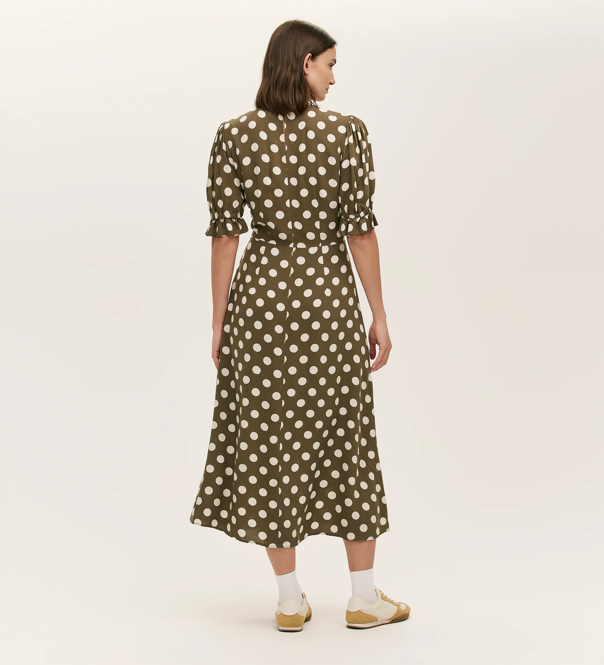 Mela Khaki Polka Dot Midi Dress - Image 4