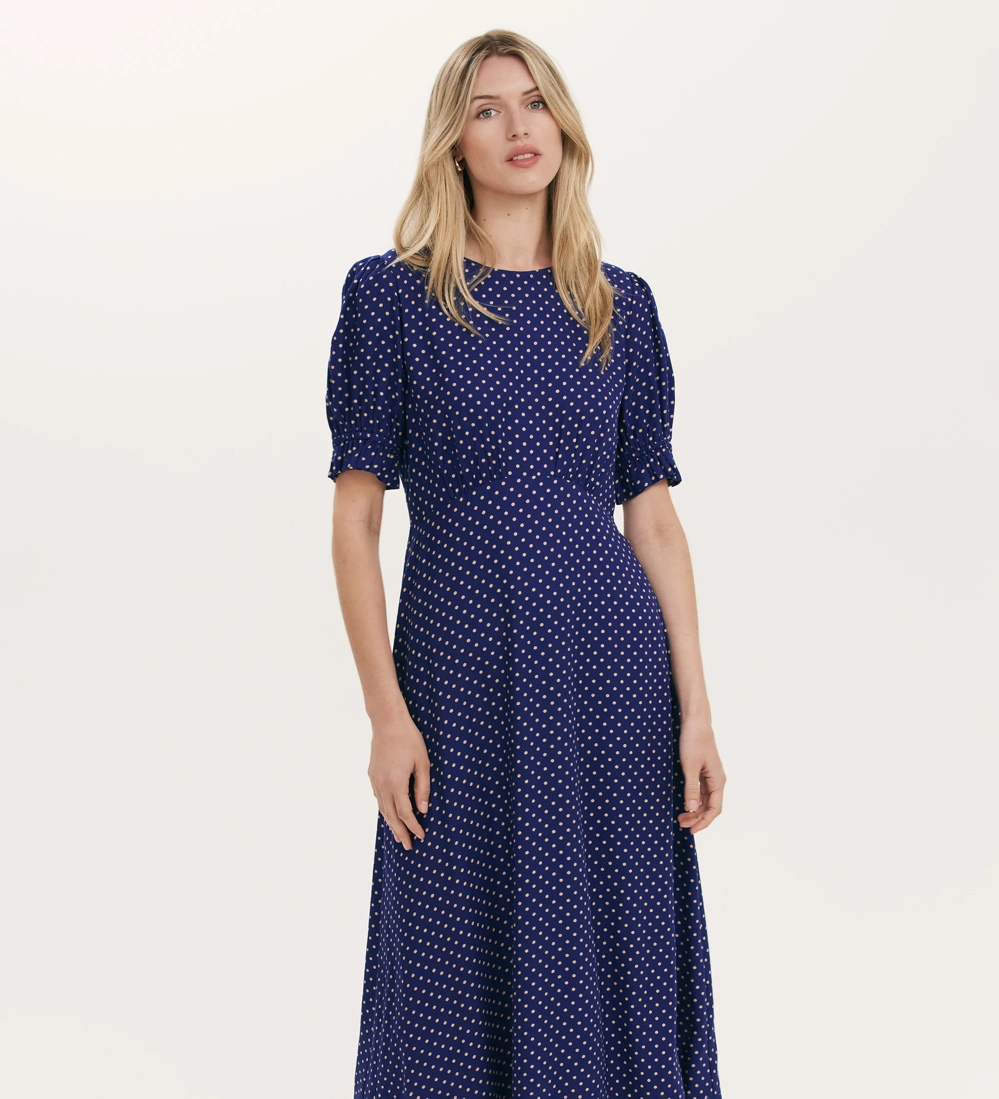 Mela Navy Polka Dot Midi Tea Dress - Image 4