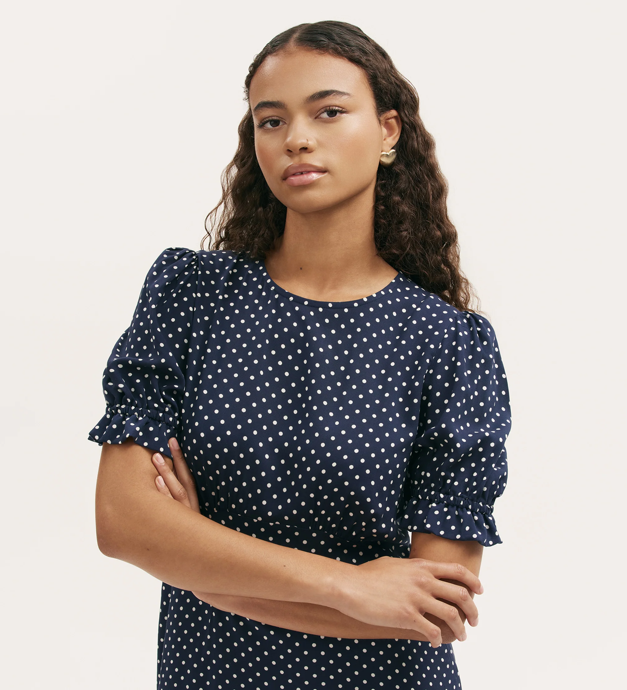 Mela Navy Polka Dot Midi Tea Dress - Image 3