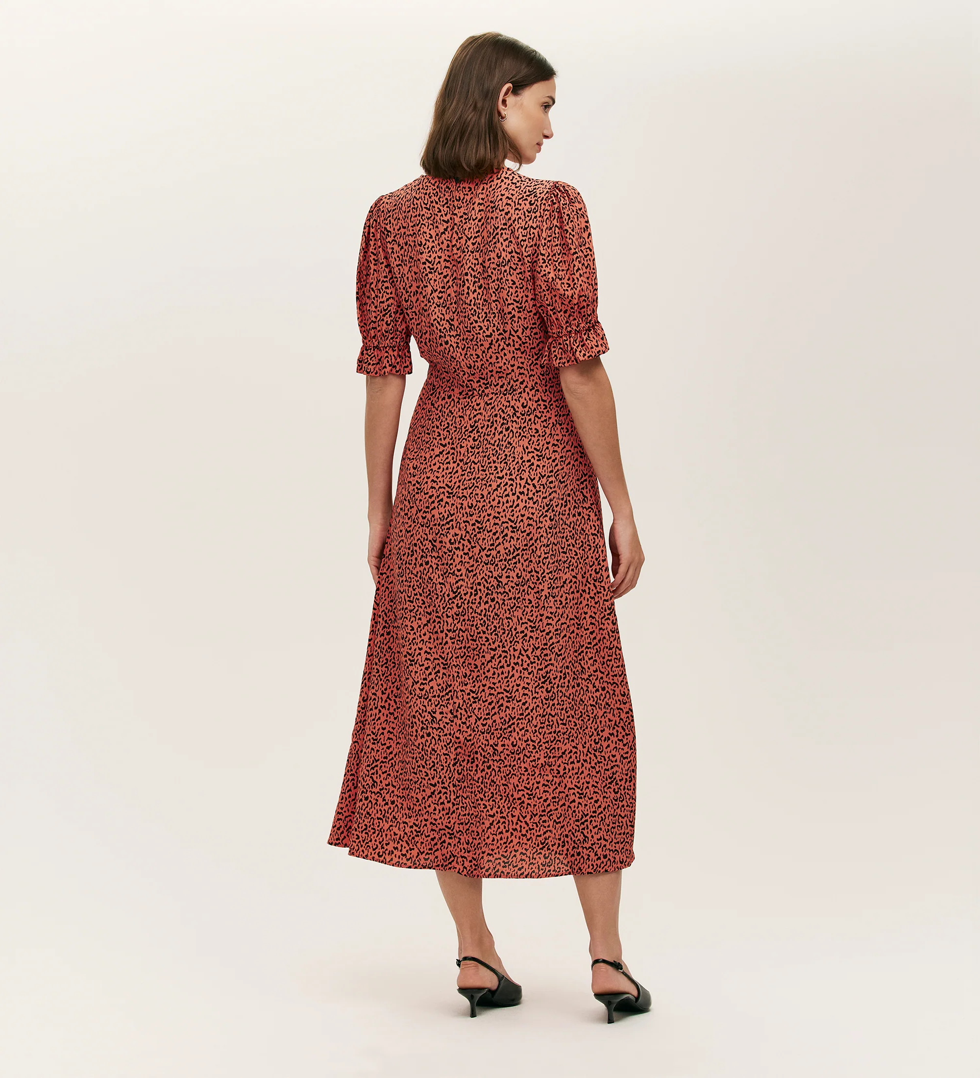 Mela Orange Leopard Crepe Midi Tea Dress - Image 4