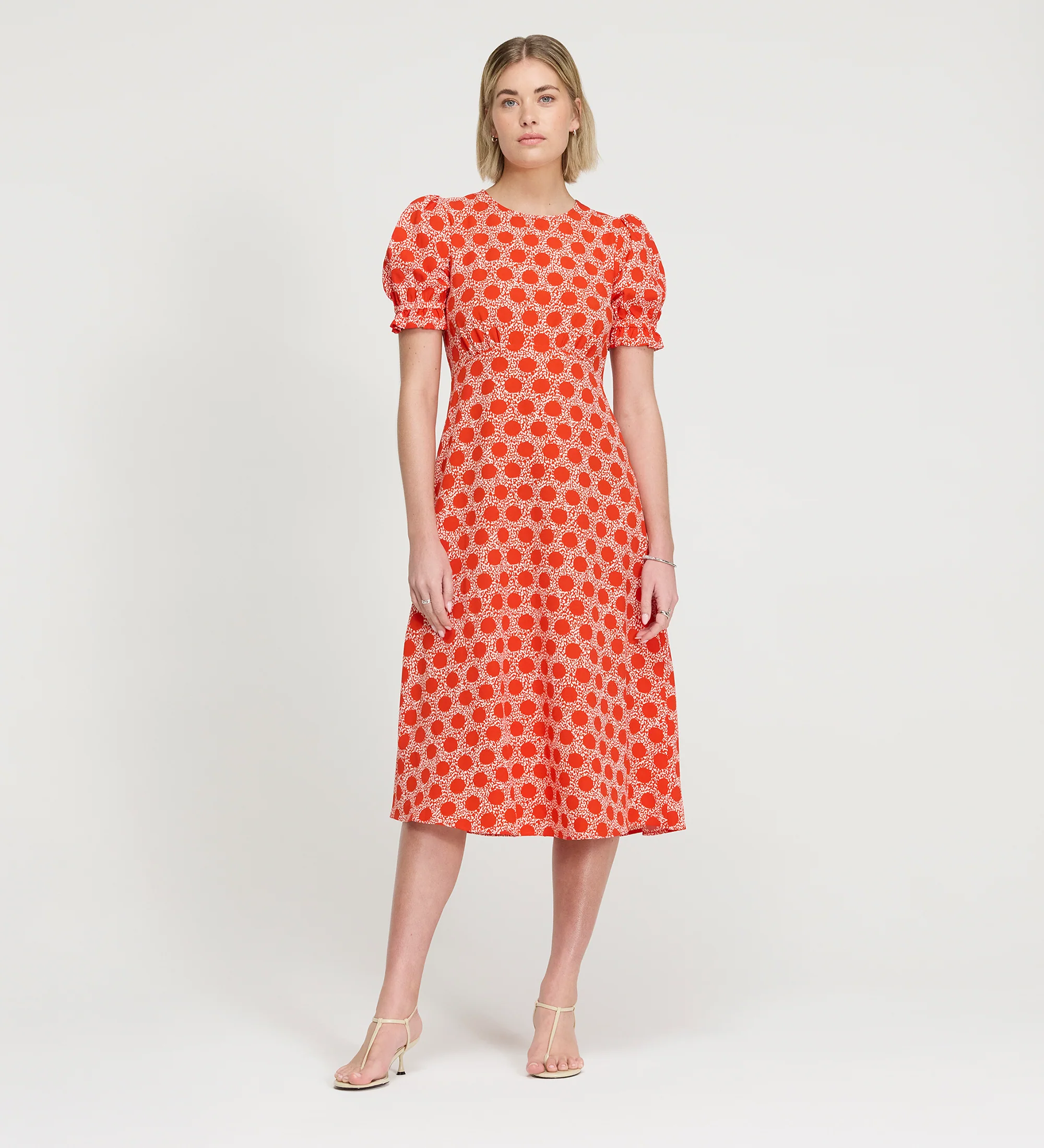 Mela Red Polka Dot Midi Tea Dress - Image 4