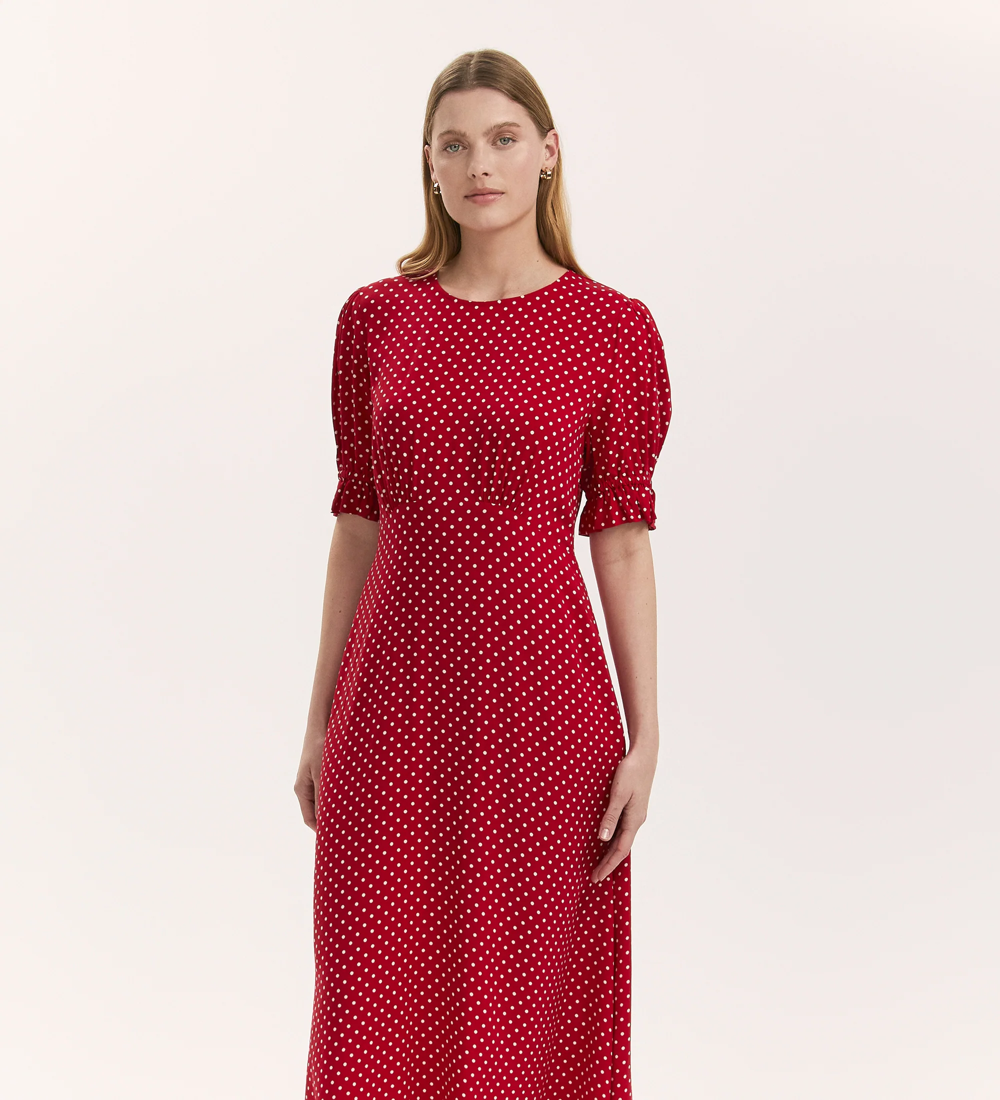 Mela Red Polka Dot Midi Tea Dress - Image 3