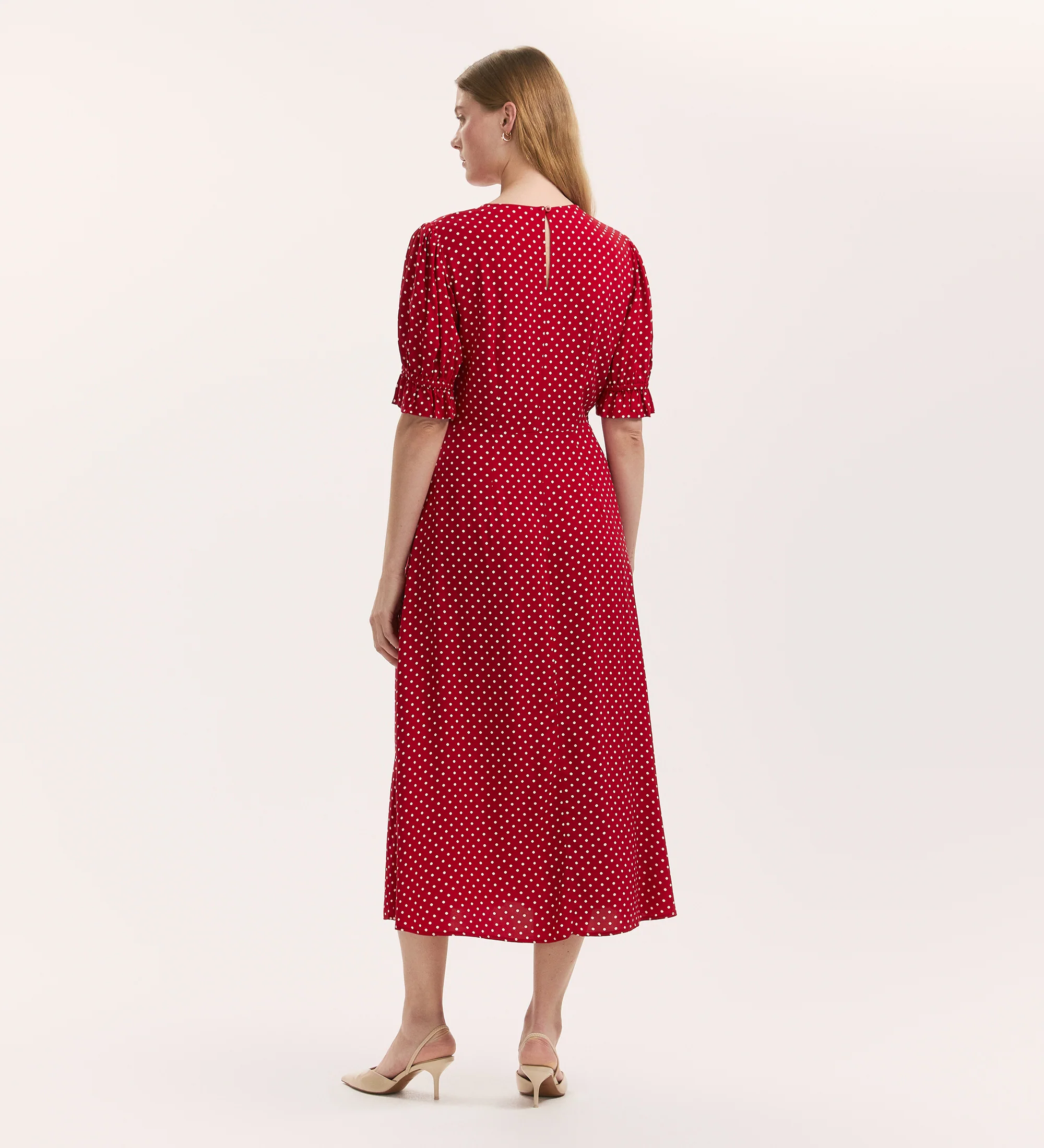 Mela Red Polka Dot Midi Tea Dress - Image 4