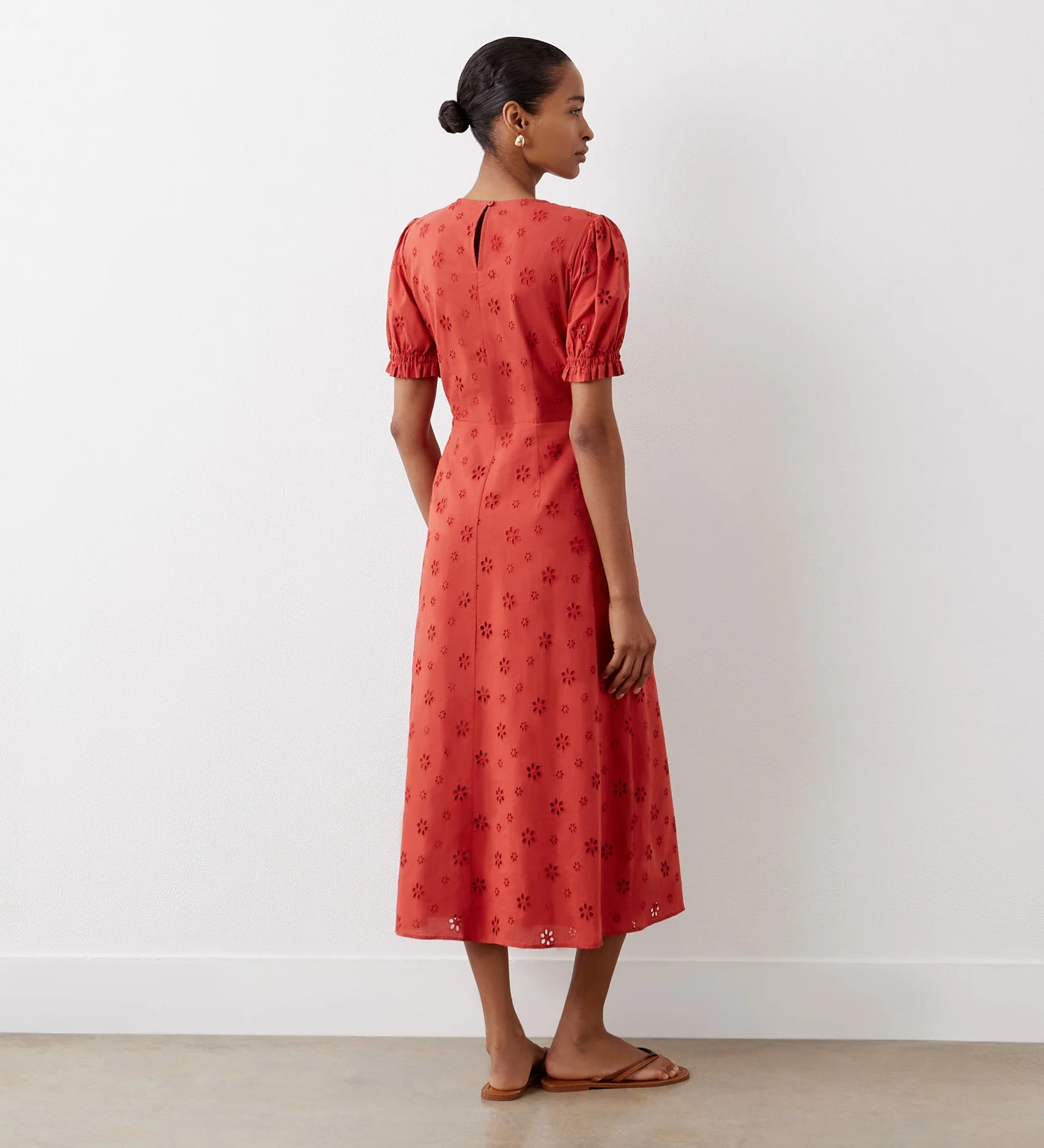 Mela Rust Broderie Anglaise Cotton Midi Dress - Image 4