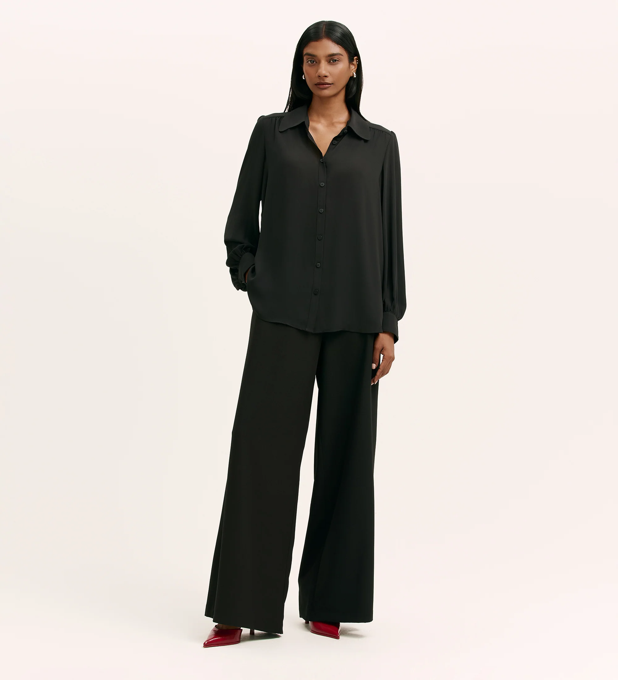 Melina Black Crepe Blouse - Image 2