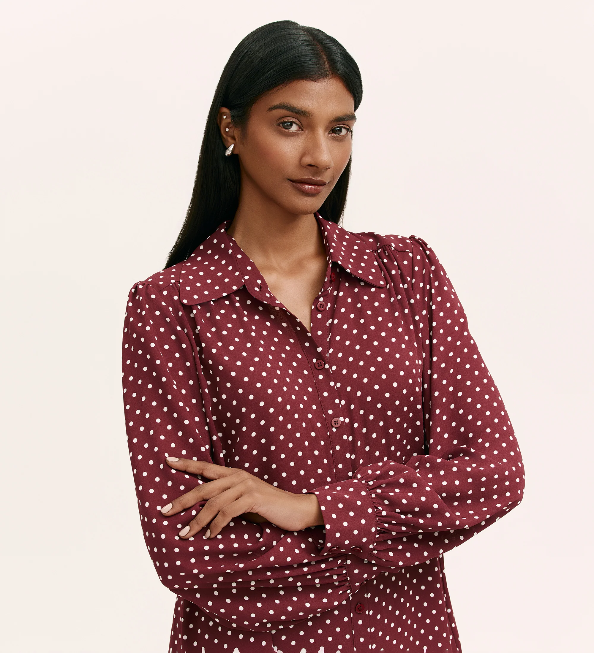 Melina Burgundy Spot Crepe Blouse - Image 3