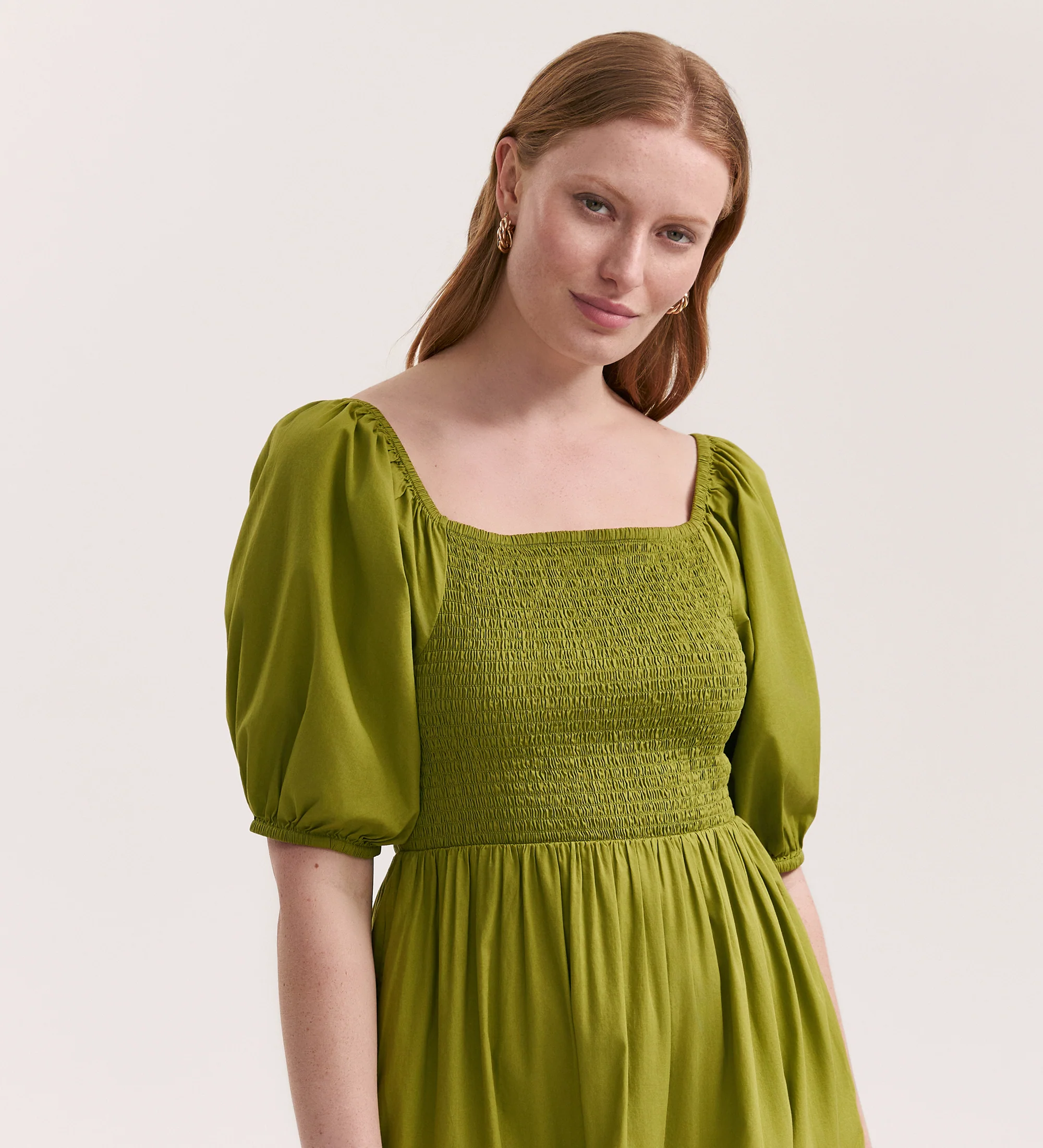Melody Light Green Cotton Midi Tiered Dress - Image 2